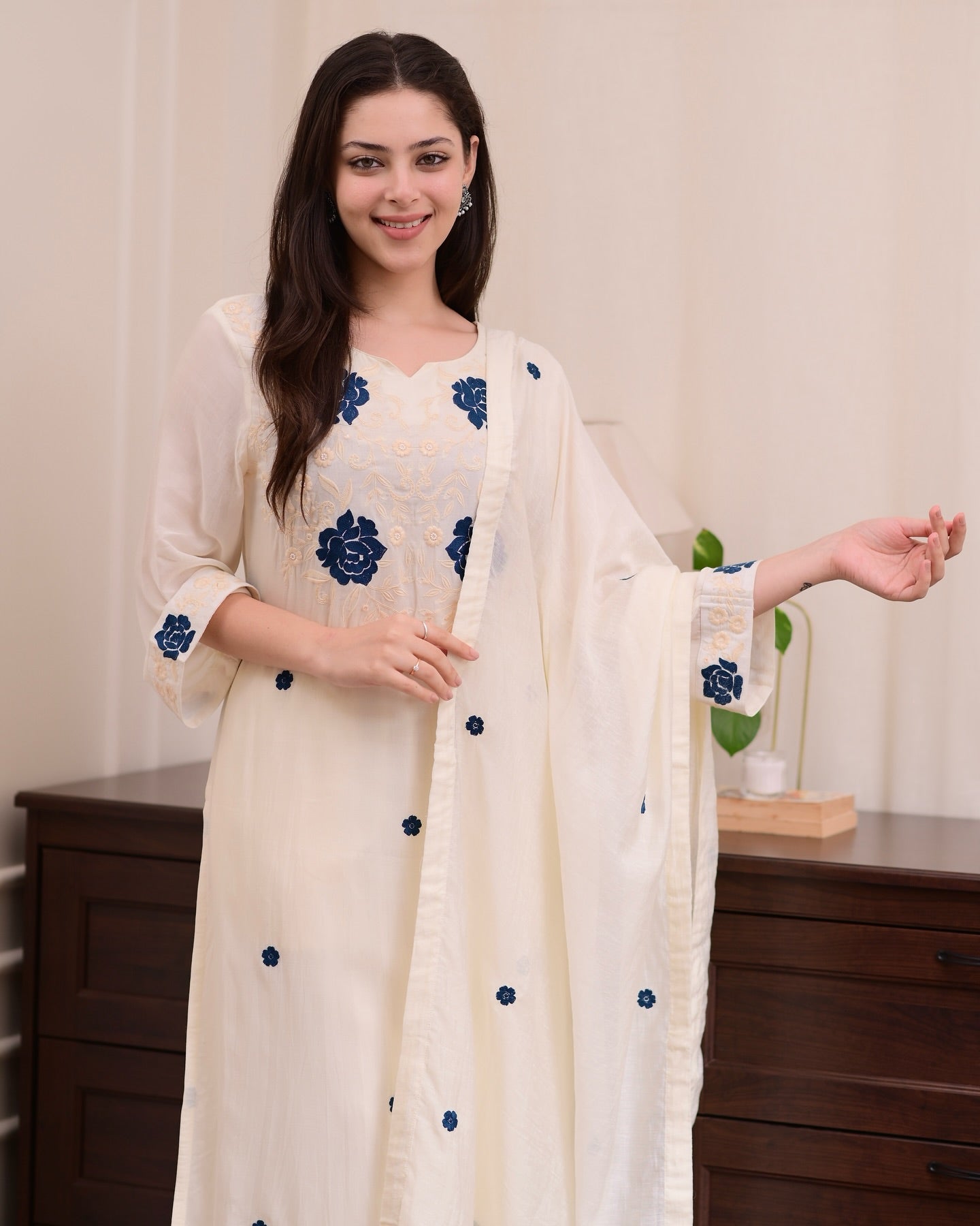 Viscose Embroidered Kurti Pant Dupatta Set | RoopRivaaj