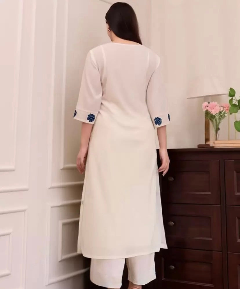 Viscose Embroidered Kurti Pant Dupatta Set | RoopRivaaj