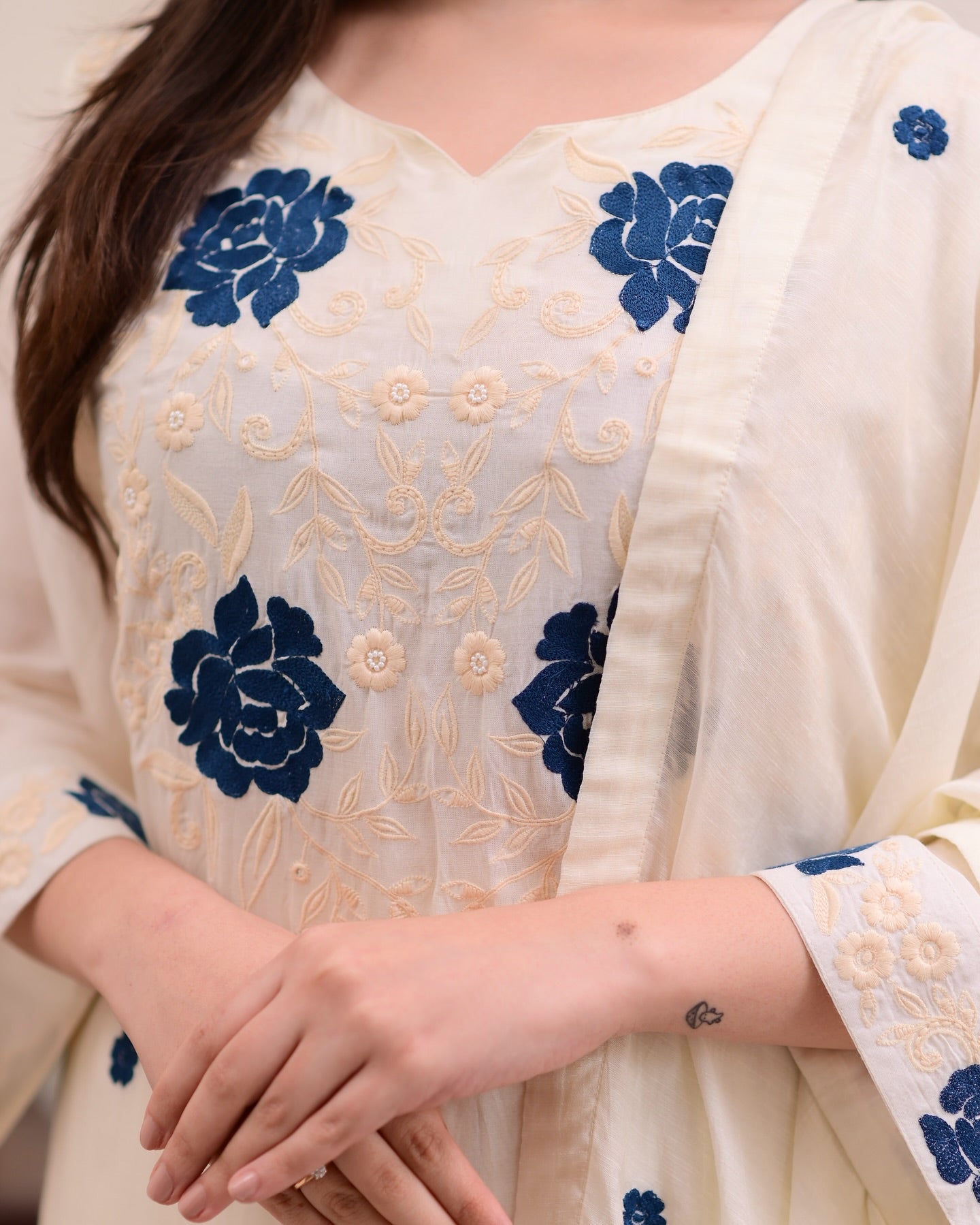 Viscose Embroidered Kurti Pant Dupatta Set | RoopRivaaj