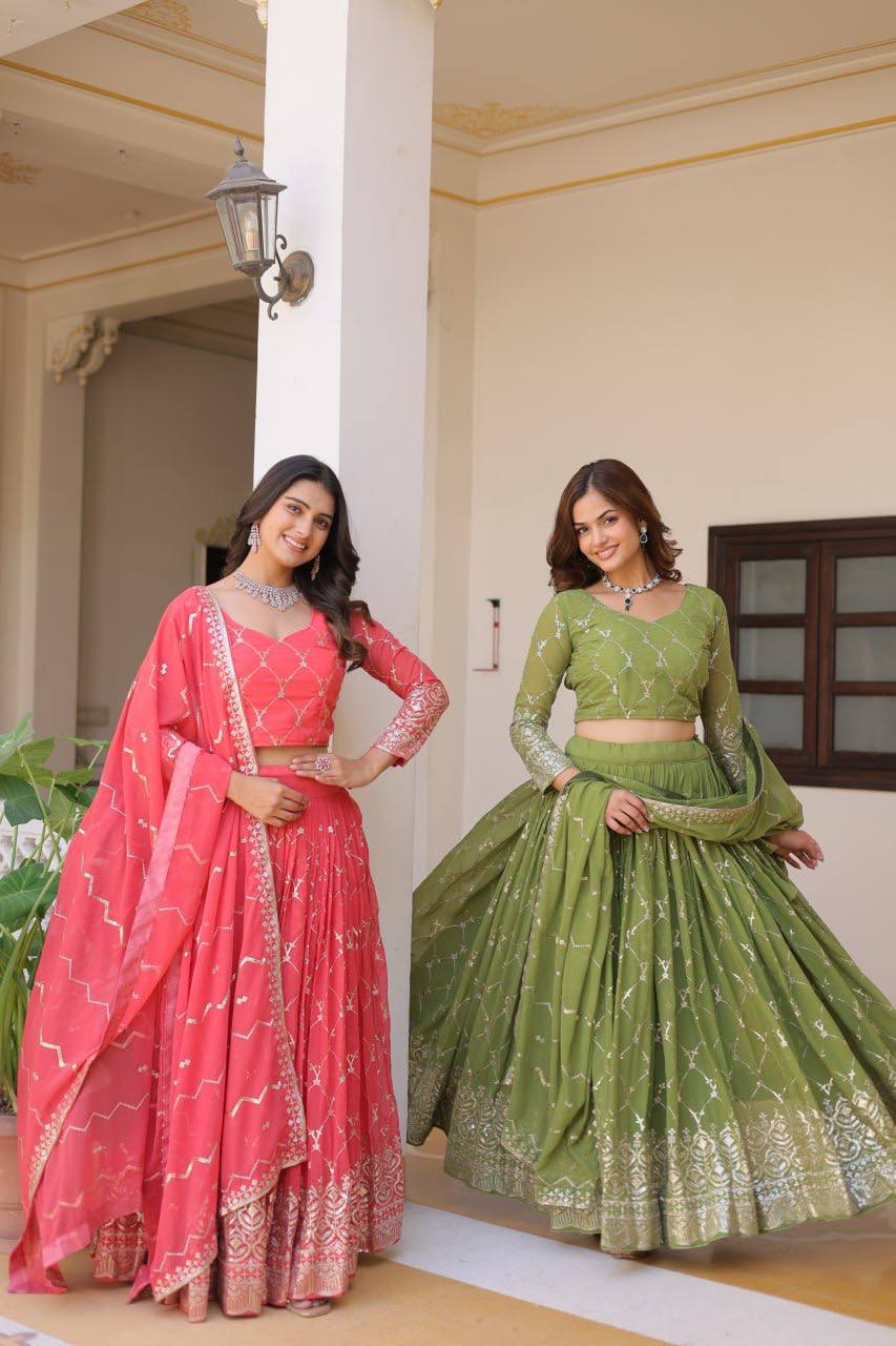 Elegant Embroidered Lehenga Choli Set with Semi-Stitched Blouse | RoopRivaaj