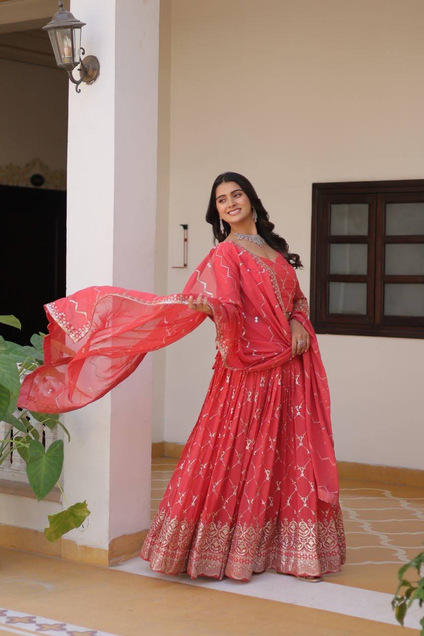 Elegant Embroidered Lehenga Choli Set with Semi-Stitched Blouse | RoopRivaaj