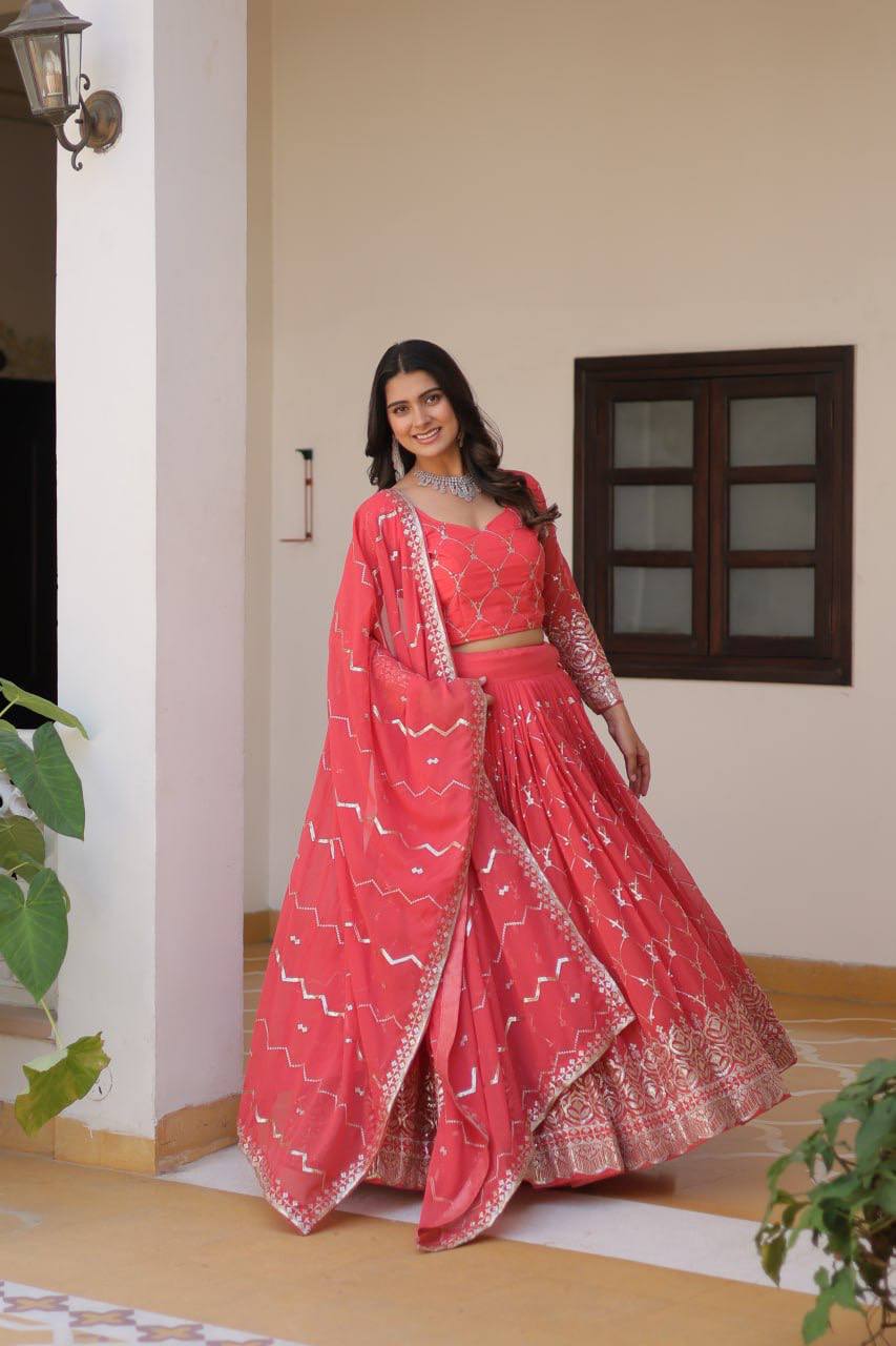 Elegant Embroidered Lehenga Choli Set with Semi-Stitched Blouse | RoopRivaaj