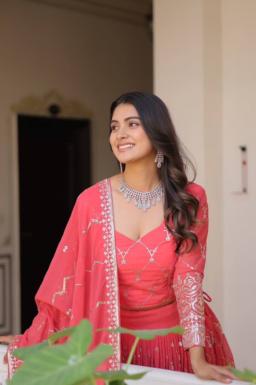 Elegant Embroidered Lehenga Choli Set with Semi-Stitched Blouse | RoopRivaaj