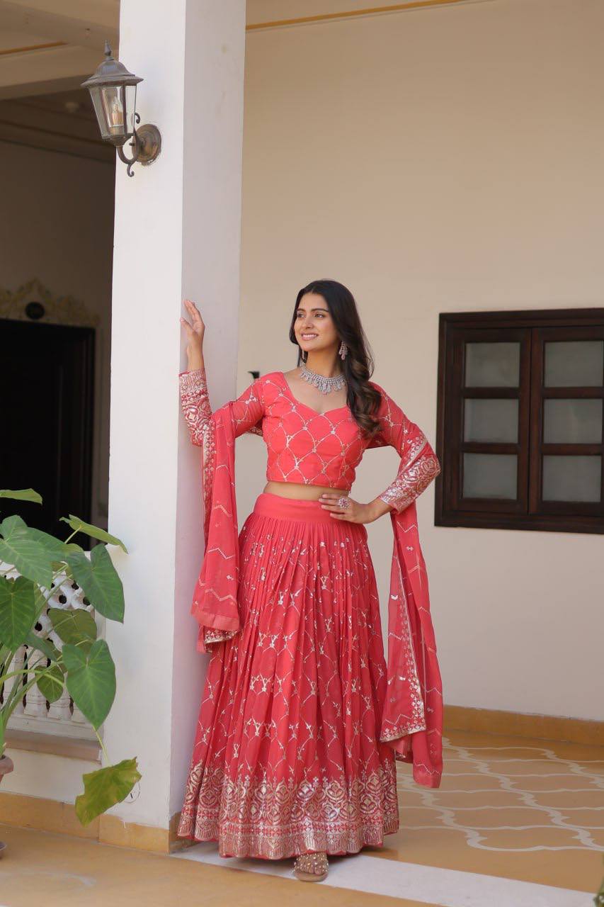 Elegant Embroidered Lehenga Choli Set with Semi-Stitched Blouse | RoopRivaaj