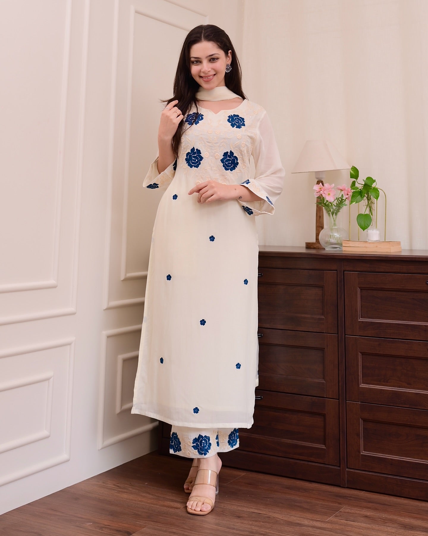 Viscose Embroidered Kurti Pant Dupatta Set | RoopRivaaj