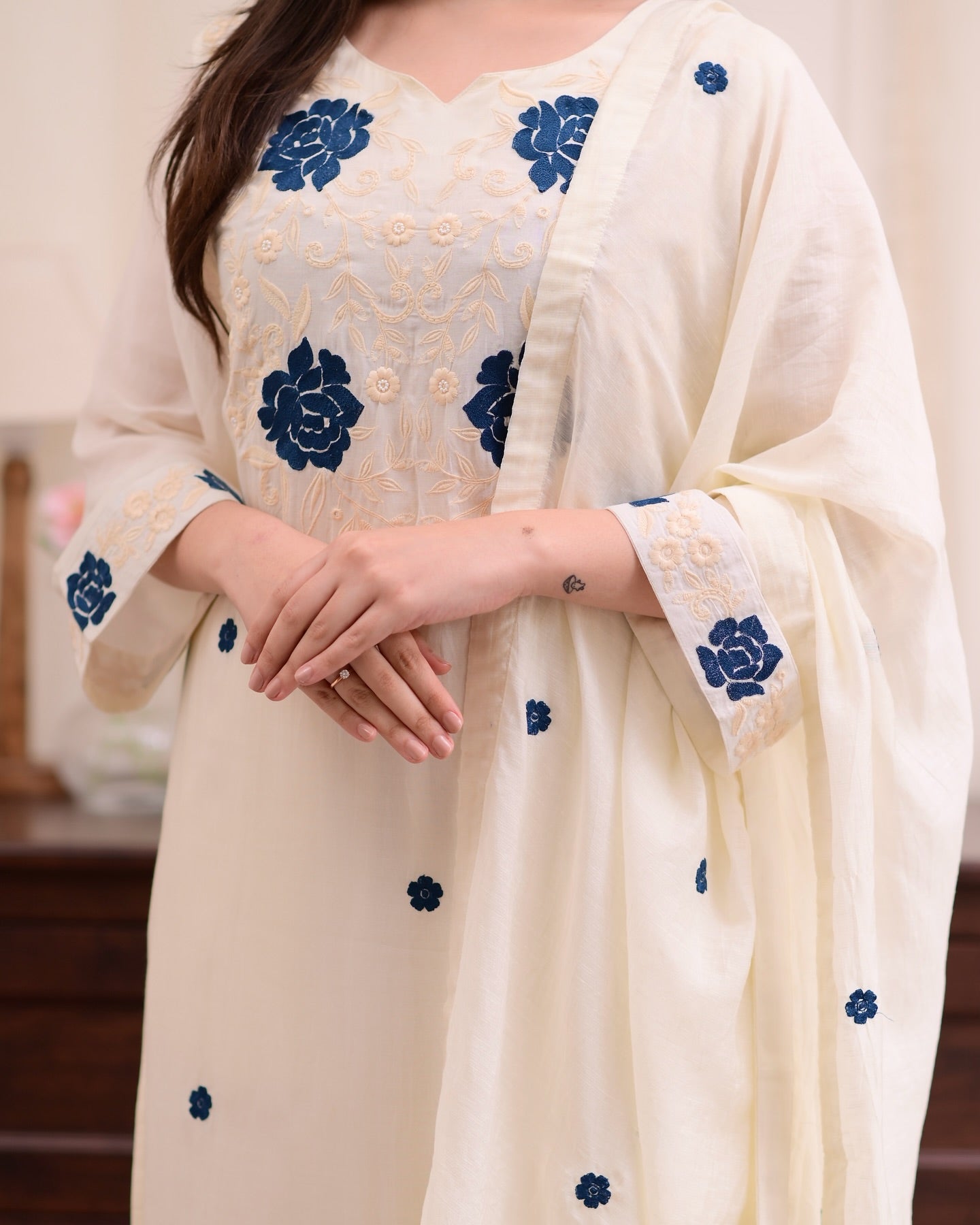 Viscose Embroidered Kurti Pant Dupatta Set | RoopRivaaj