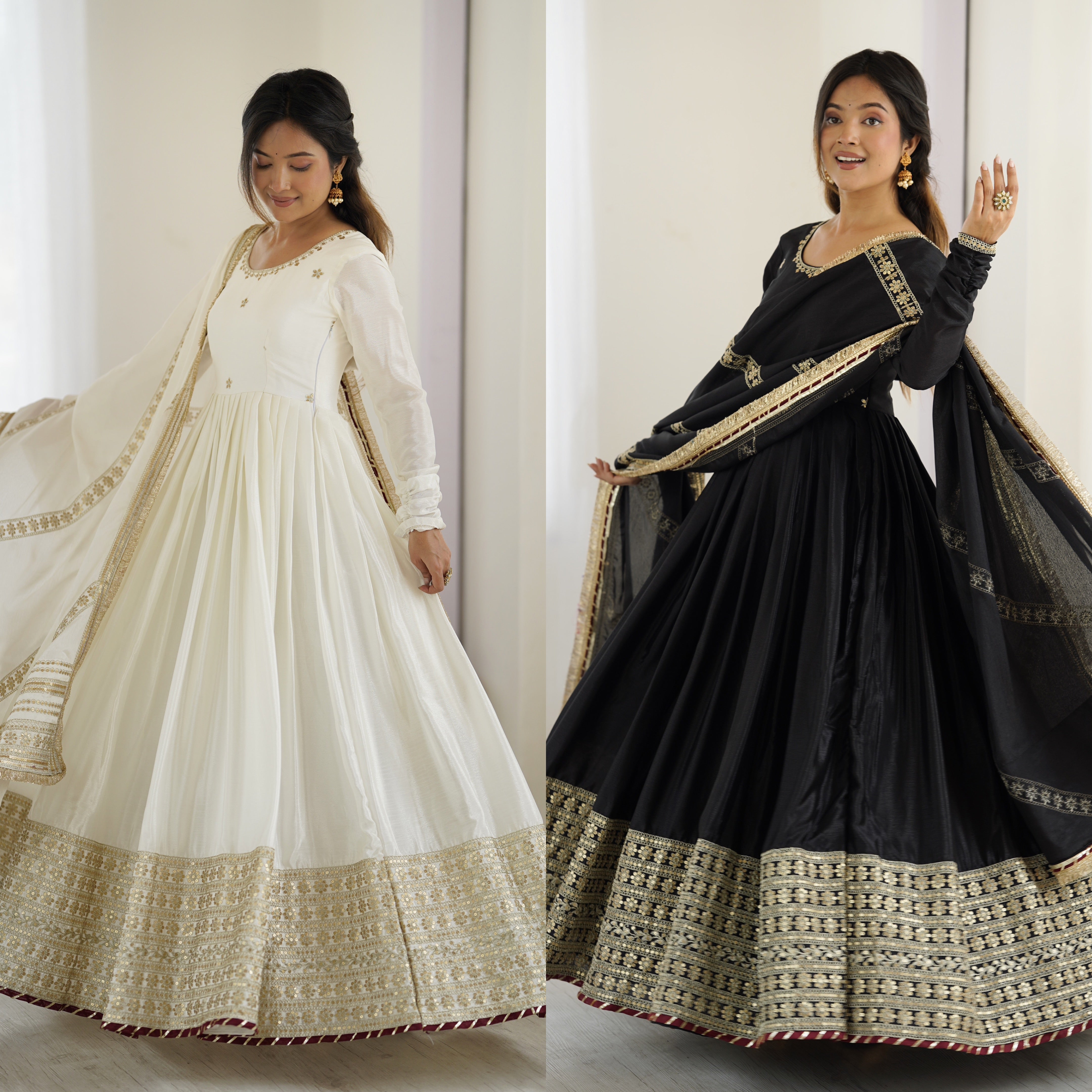 Chinon Silk Gown Set with Dupatta | RoopRivaaj