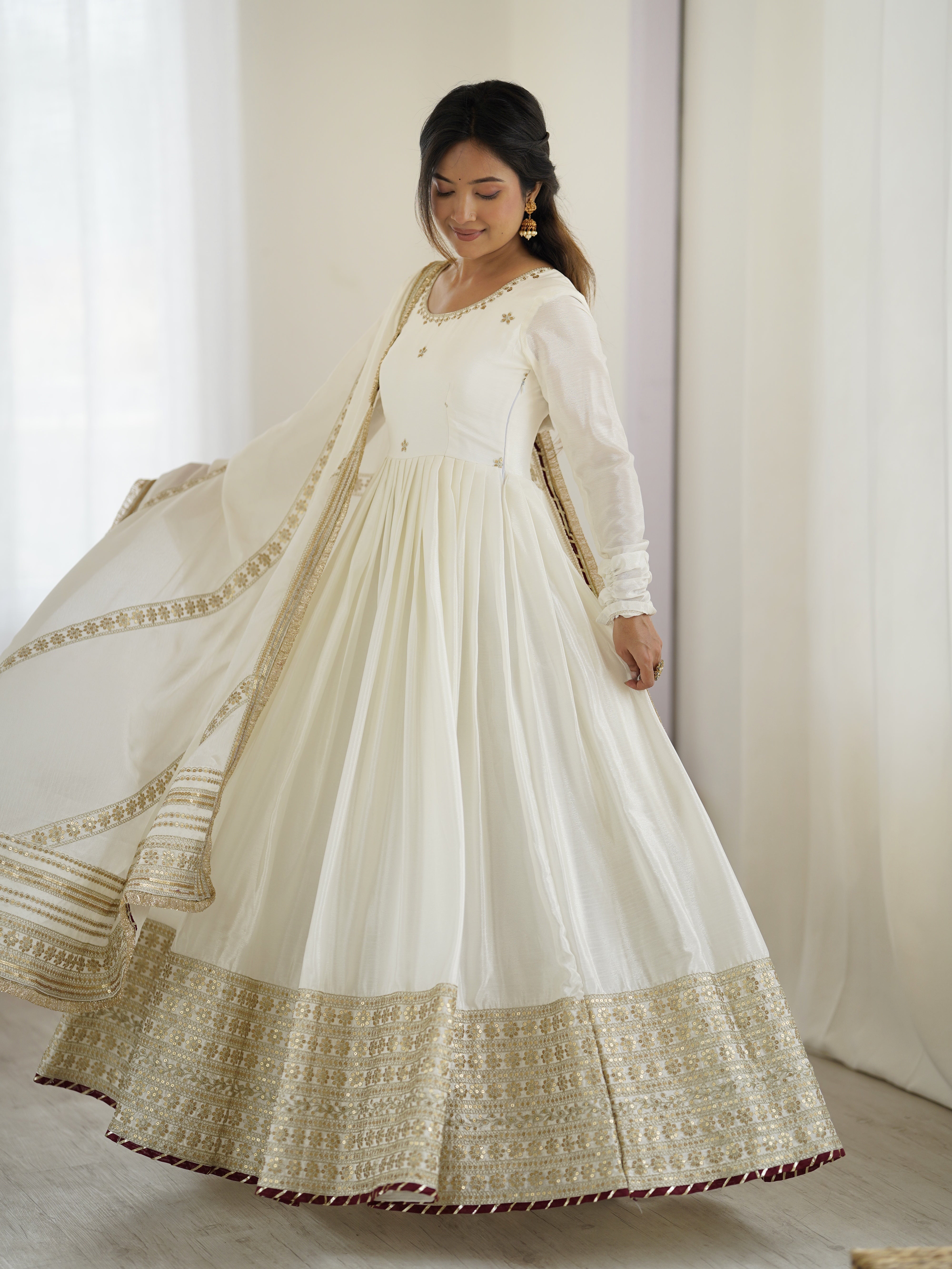Chinon Silk Gown Set with Dupatta | RoopRivaaj