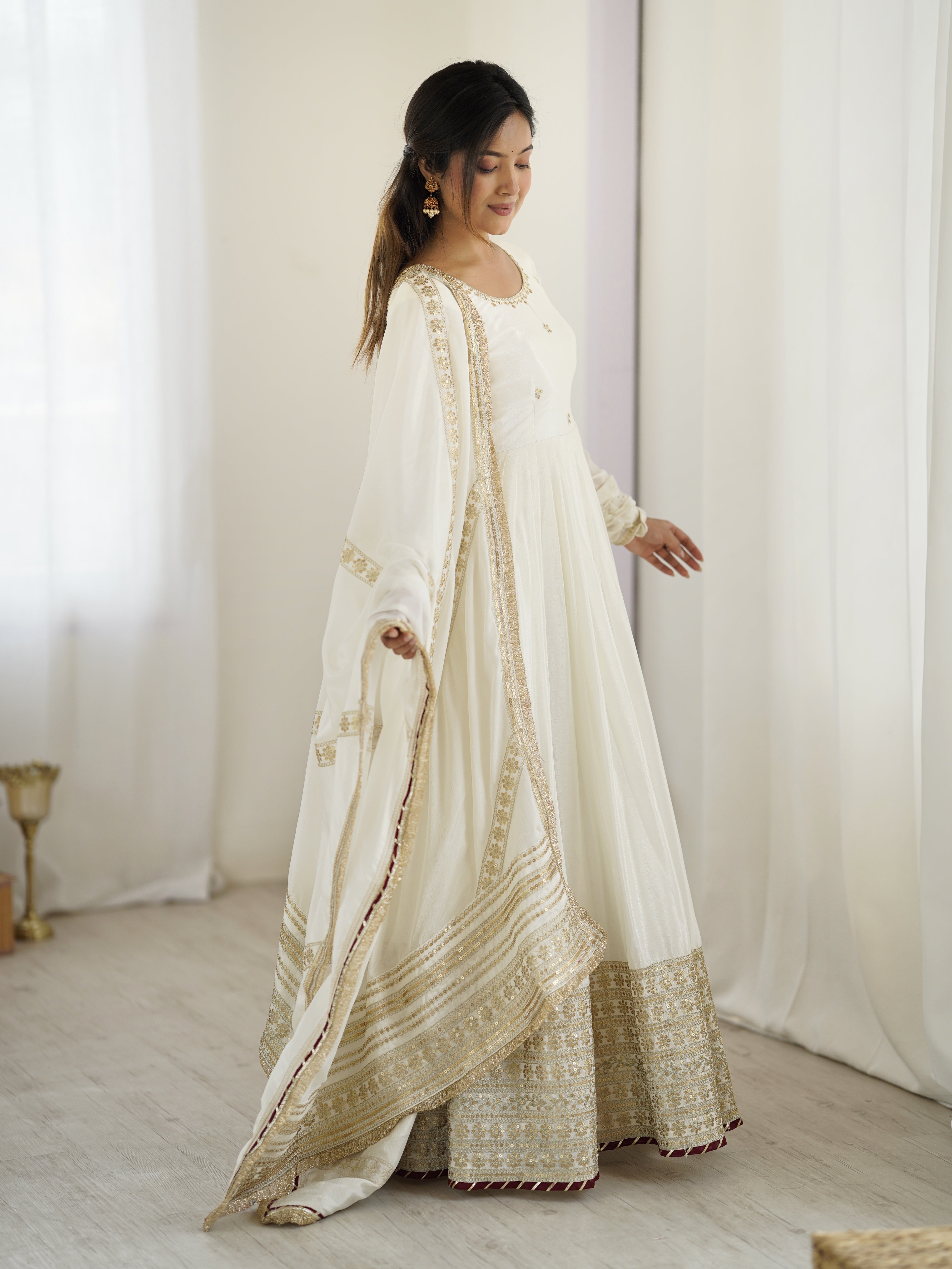 Chinon Silk Gown Set with Dupatta | RoopRivaaj