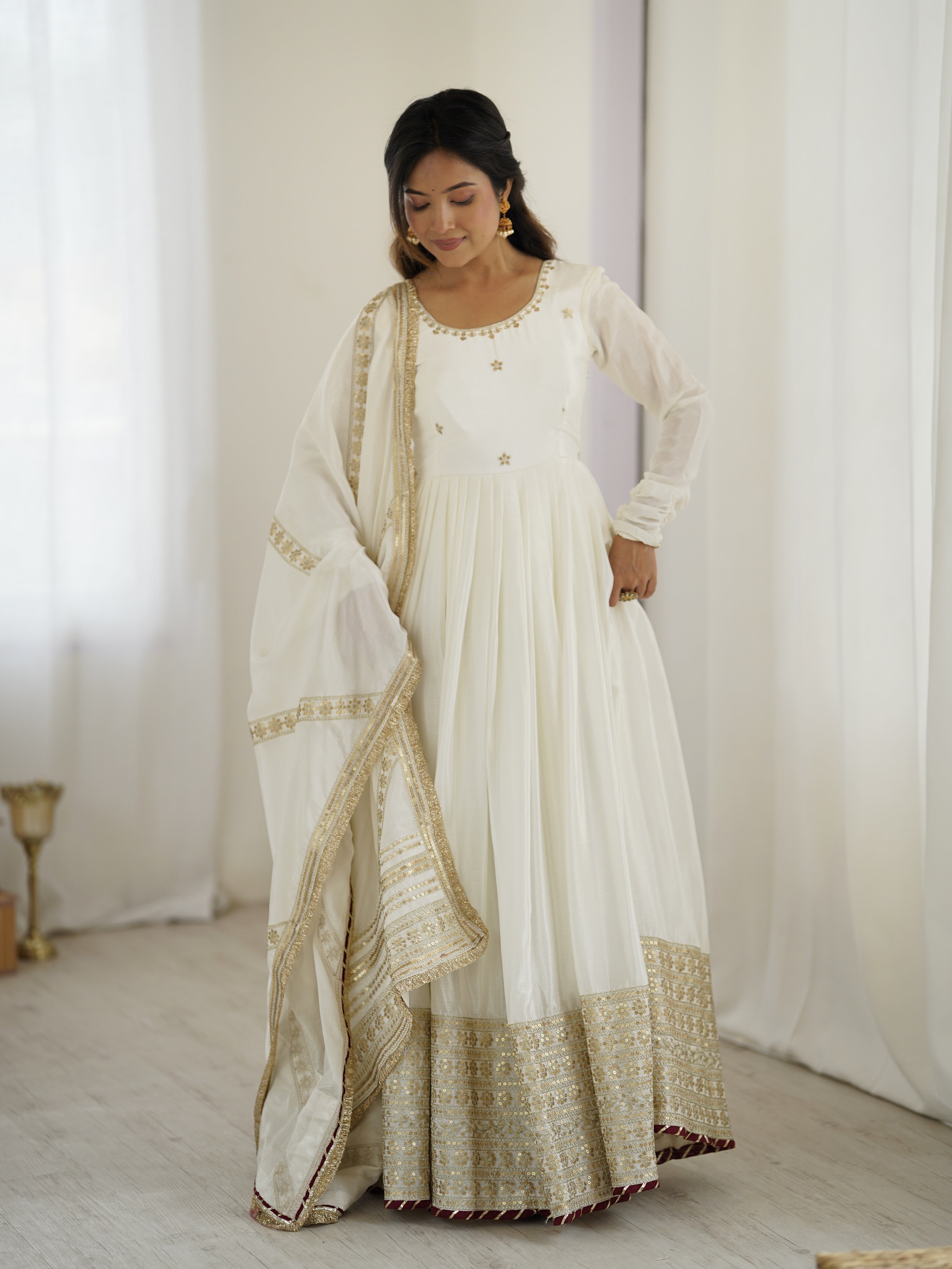 Chinon Silk Gown Set with Dupatta | RoopRivaaj
