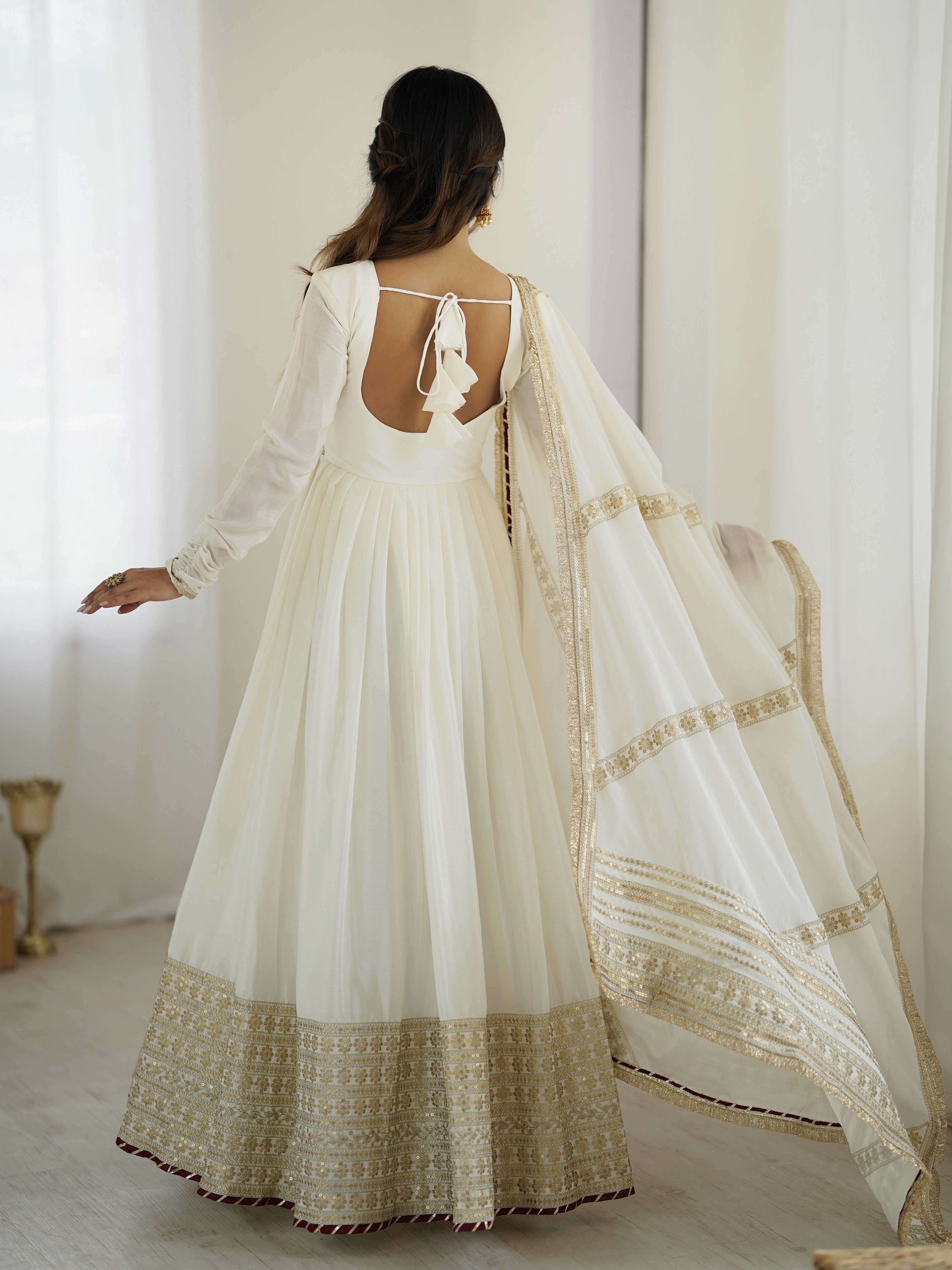 Chinon Silk Gown Set with Dupatta | RoopRivaaj