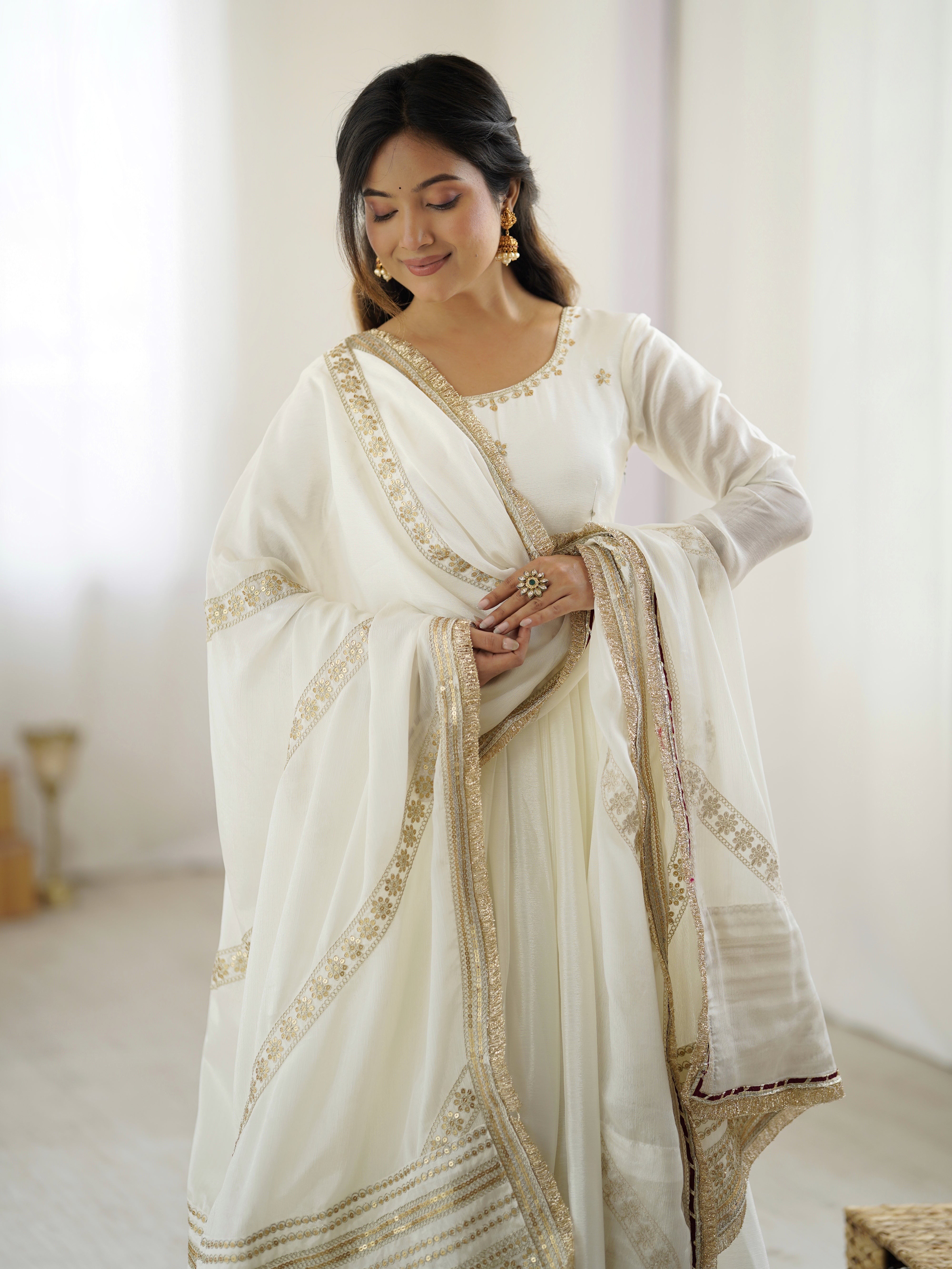 Chinon Silk Gown Set with Dupatta | RoopRivaaj