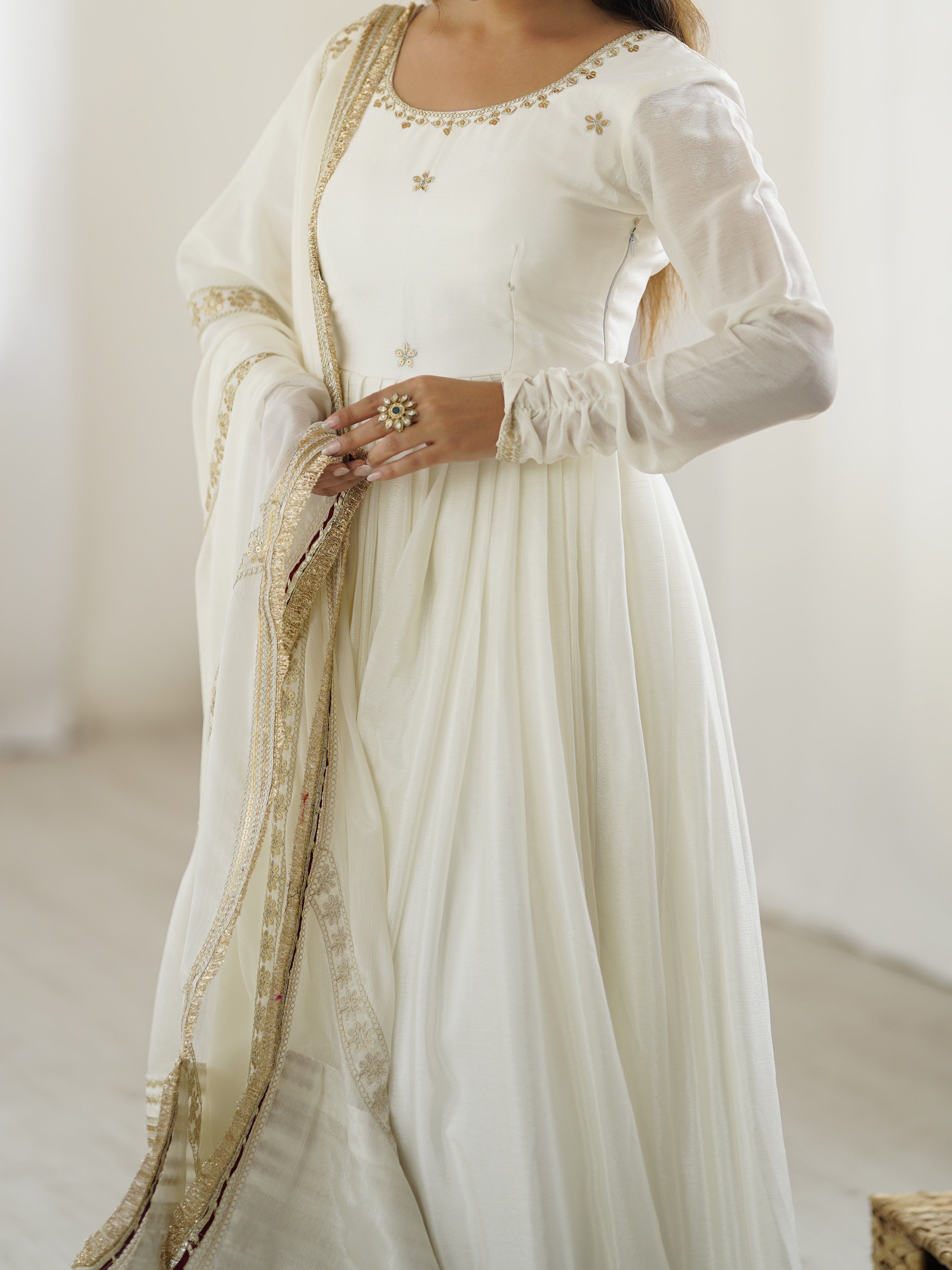 Chinon Silk Gown Set with Dupatta | RoopRivaaj