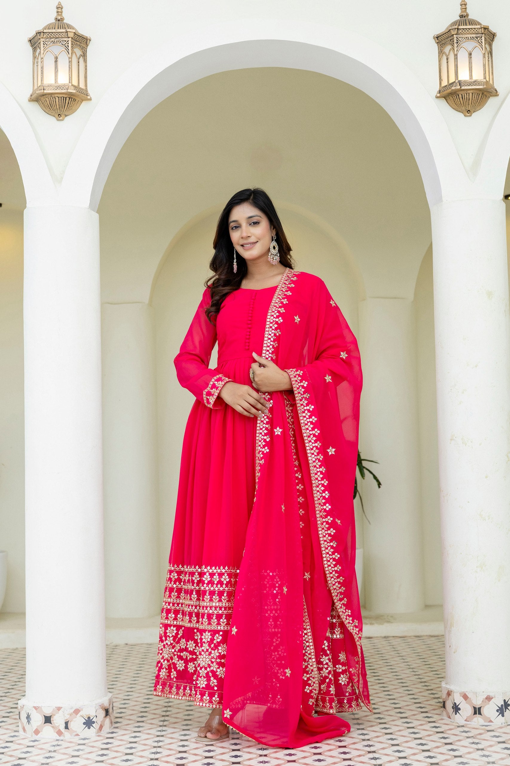 Zari & Sequins Embroidered Georgette Gown Set | RoopRivaaj