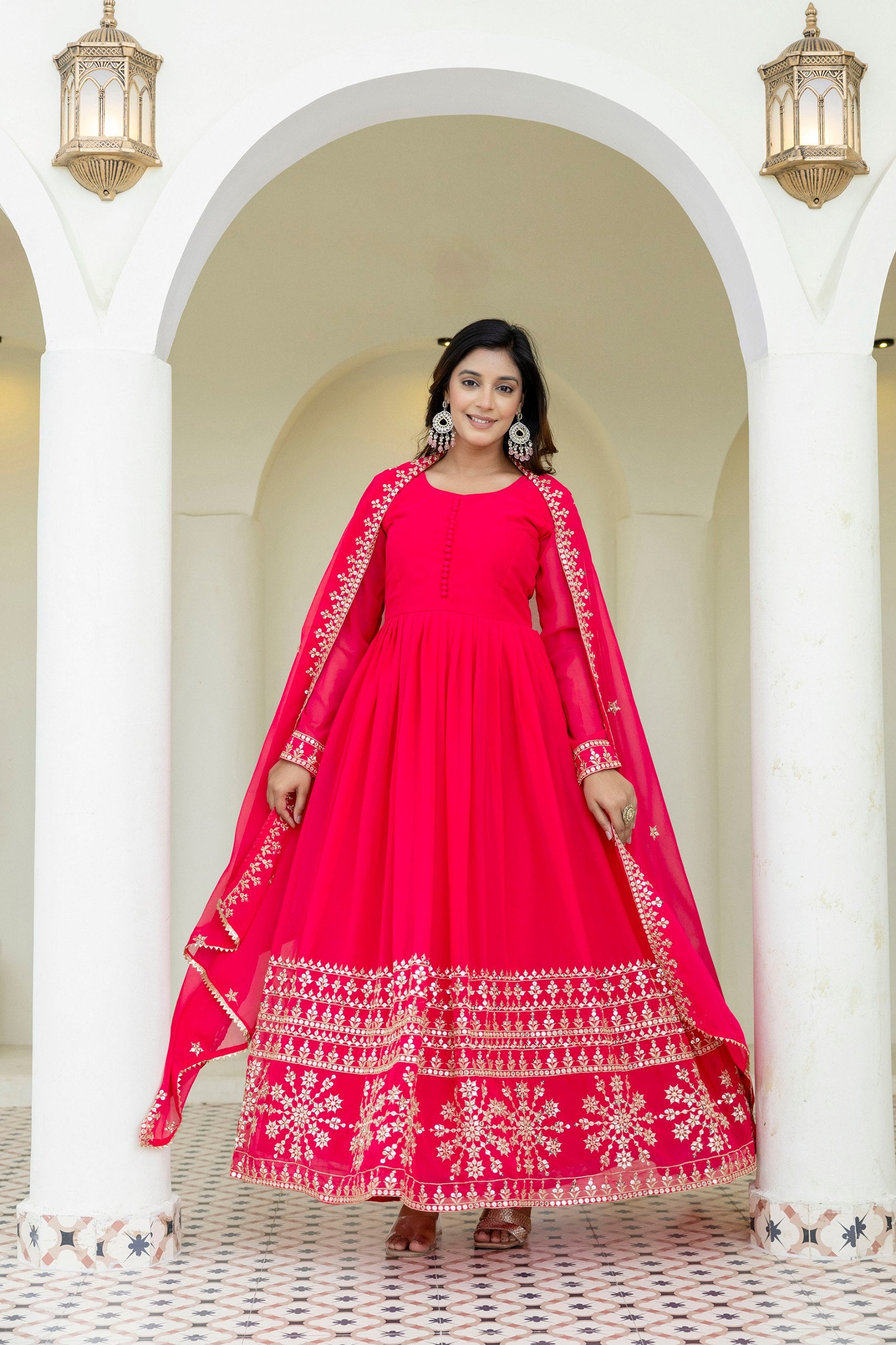 Zari & Sequins Embroidered Georgette Gown Set | RoopRivaaj