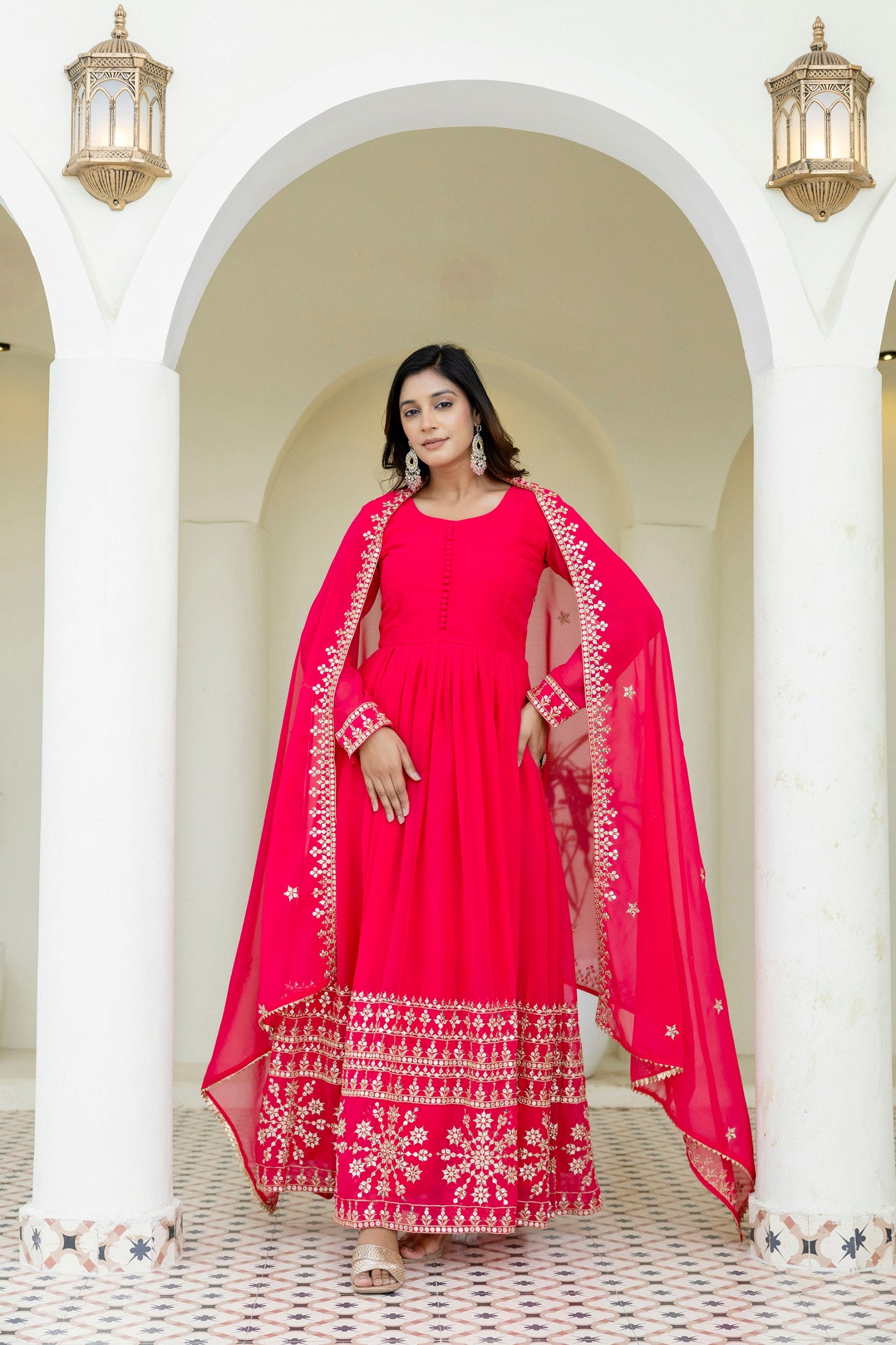 Zari & Sequins Embroidered Georgette Gown Set | RoopRivaaj