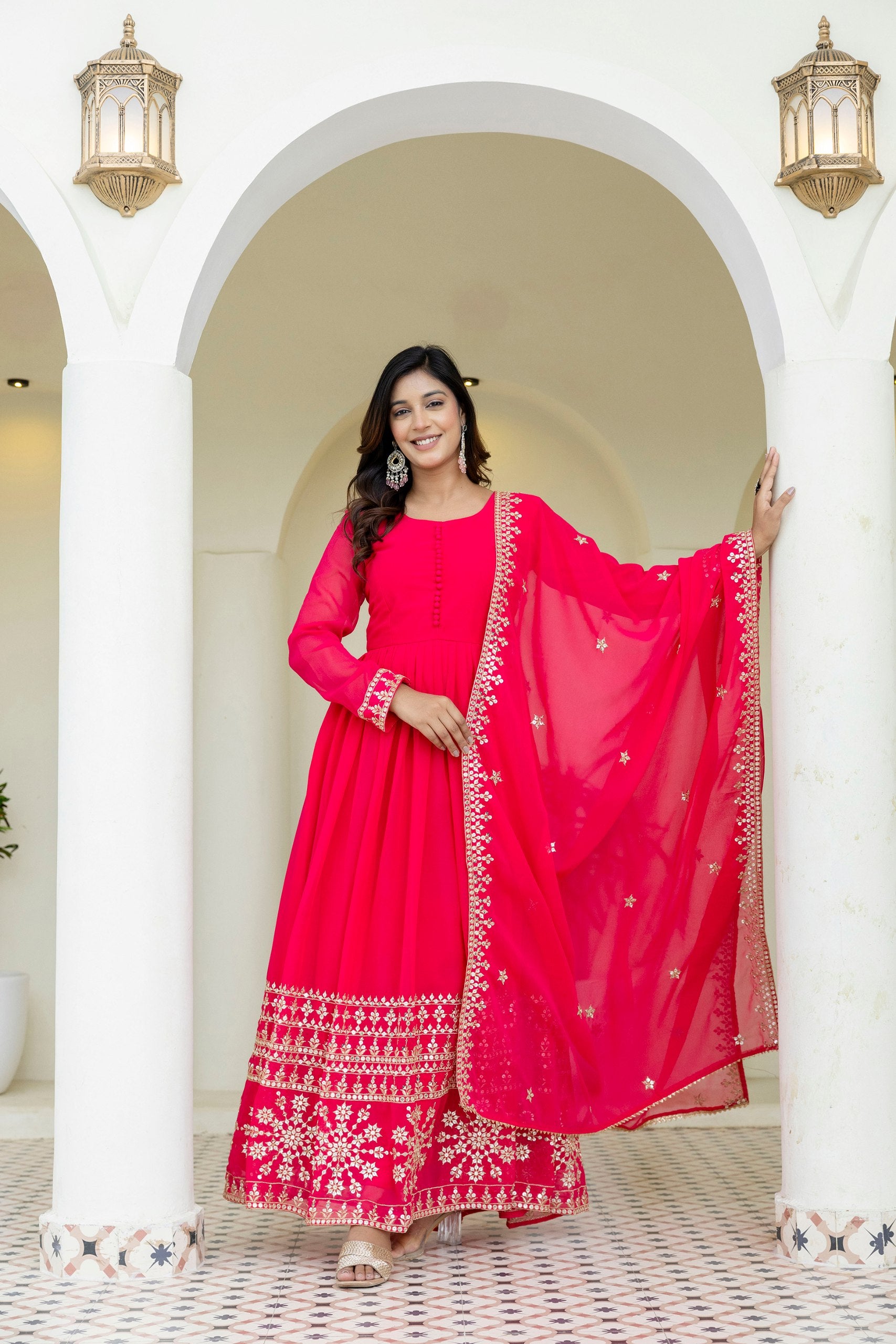 Zari & Sequins Embroidered Georgette Gown Set | RoopRivaaj