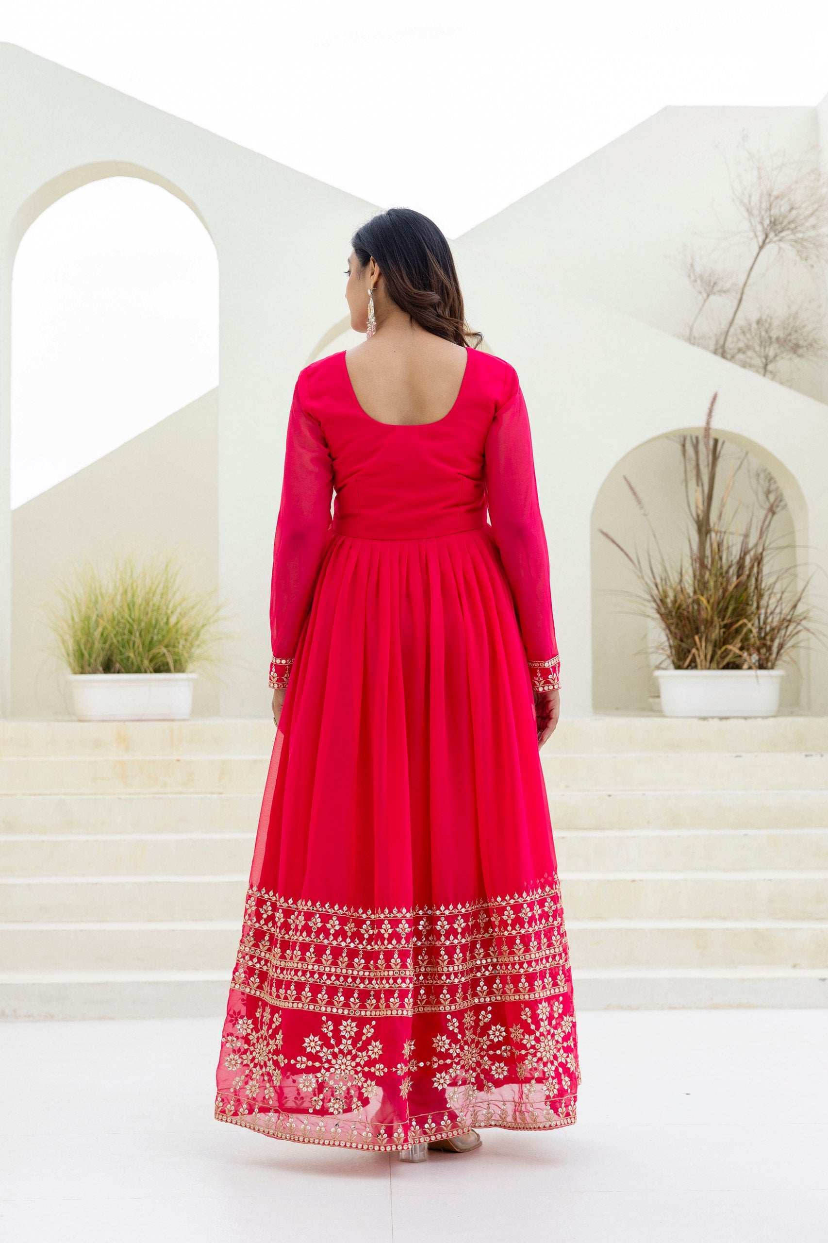 Zari & Sequins Embroidered Georgette Gown Set | RoopRivaaj
