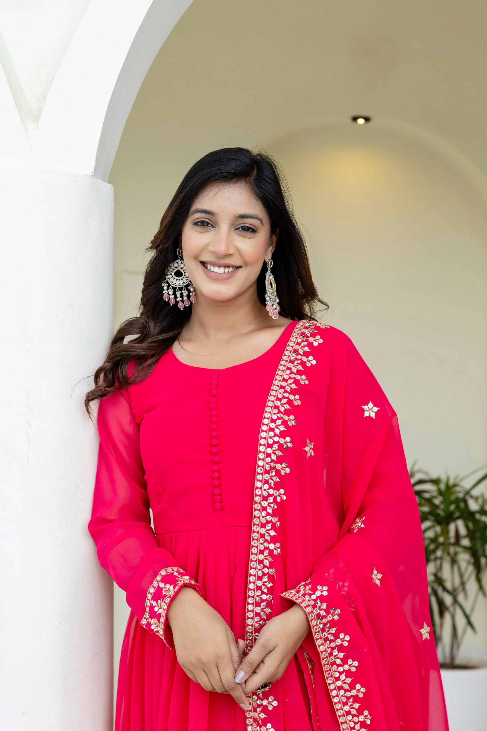 Zari & Sequins Embroidered Georgette Gown Set | RoopRivaaj