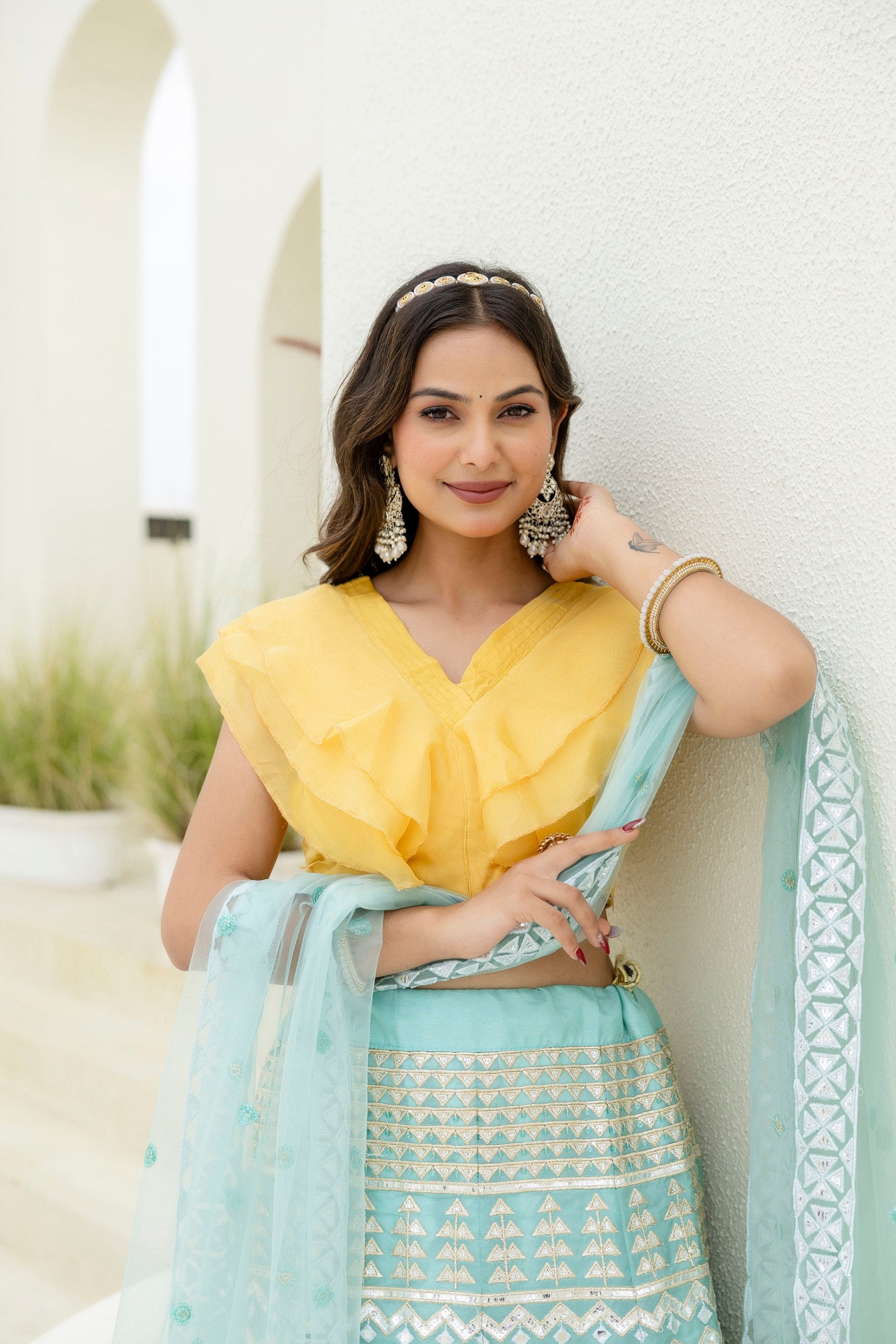 Shimmering Organza Lehenga Set with Sequins & Foil Detailing | RoopRivaaj