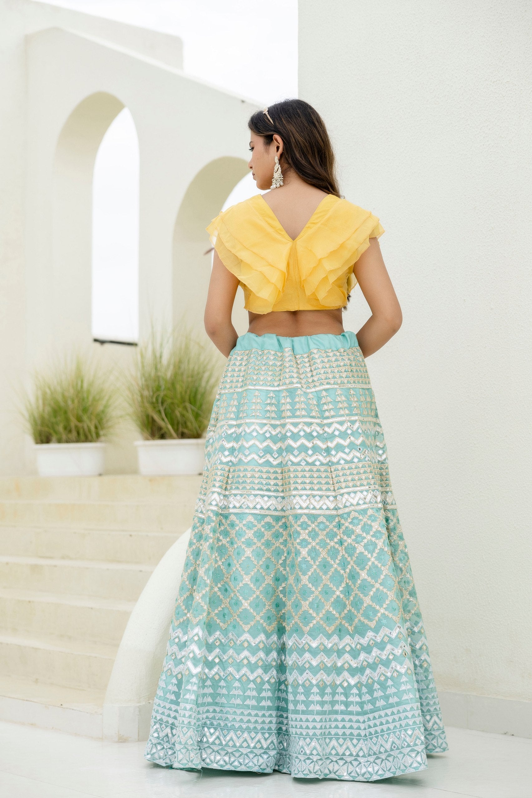 Shimmering Organza Lehenga Set with Sequins & Foil Detailing | RoopRivaaj