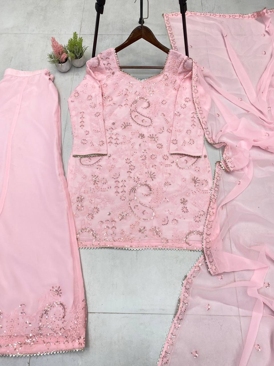 Premium Designer Georgette Suit Set with Sequins Embroidery | RoopRivaaj