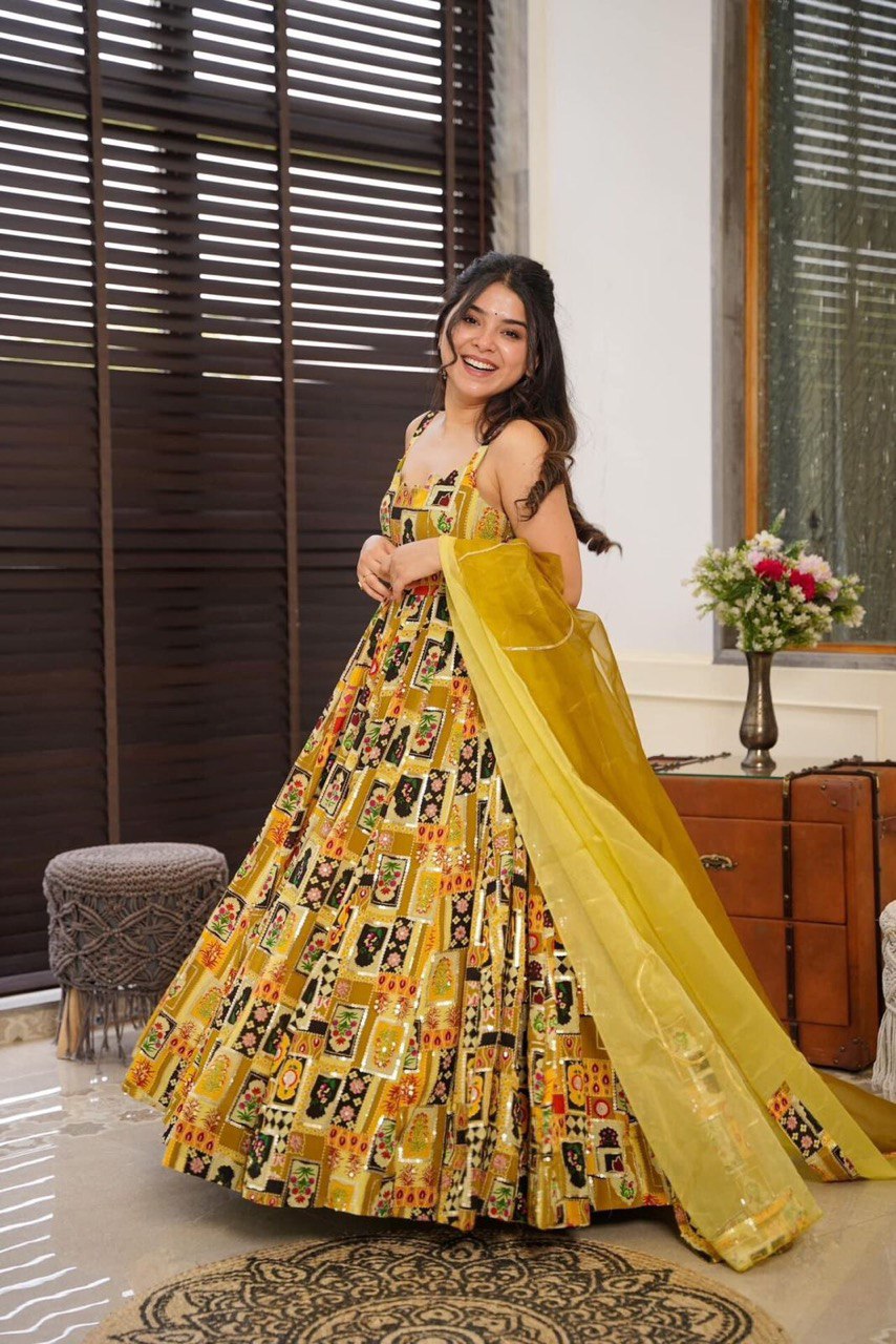 Jimmy Organza Silk Digital Printed Anarkali Gown with 8 Meter Flair | RoopRivaaj