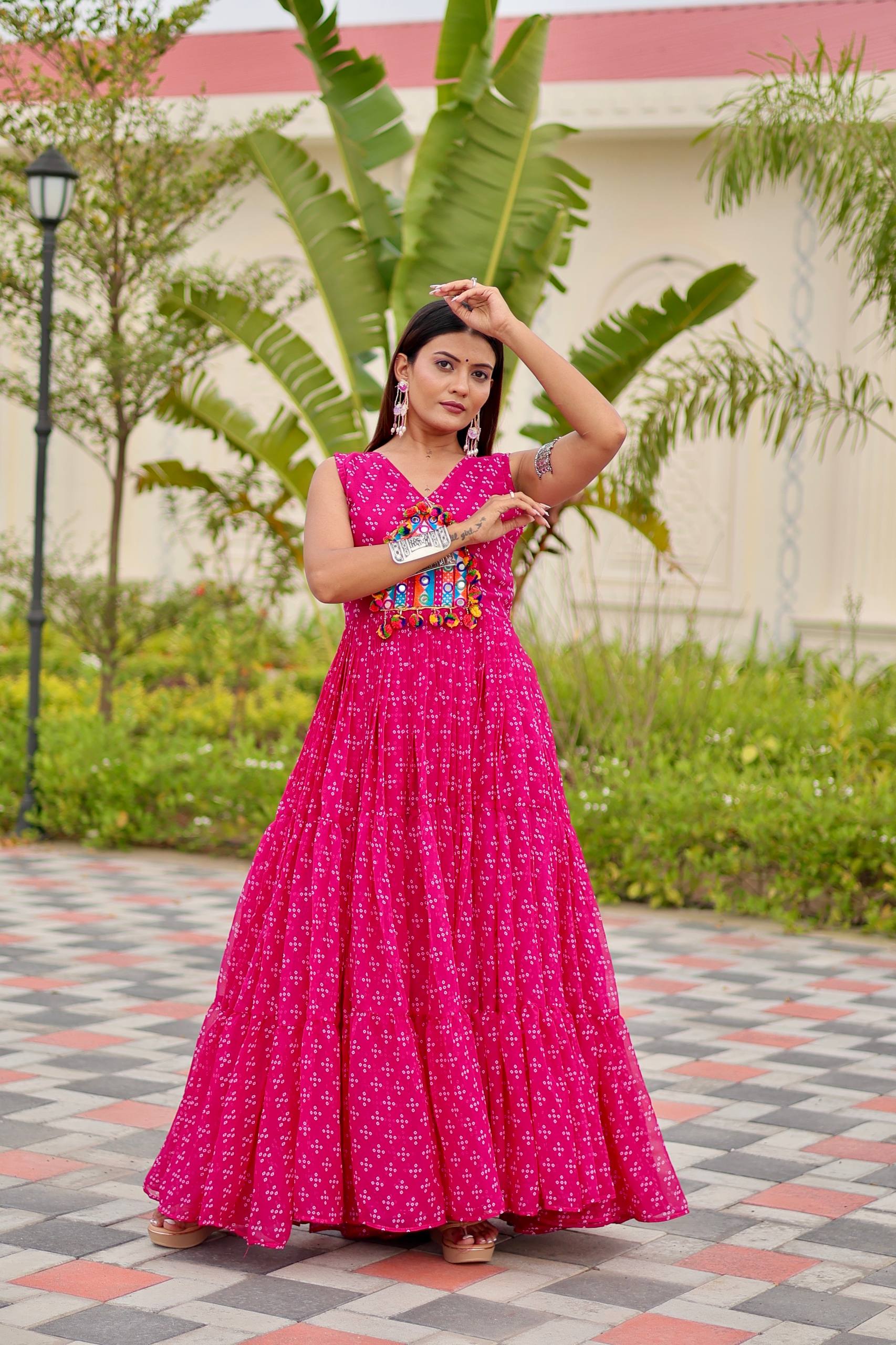 Navratri Gamathi Work Gown with Mirror Embroidery | RoopRivaaj