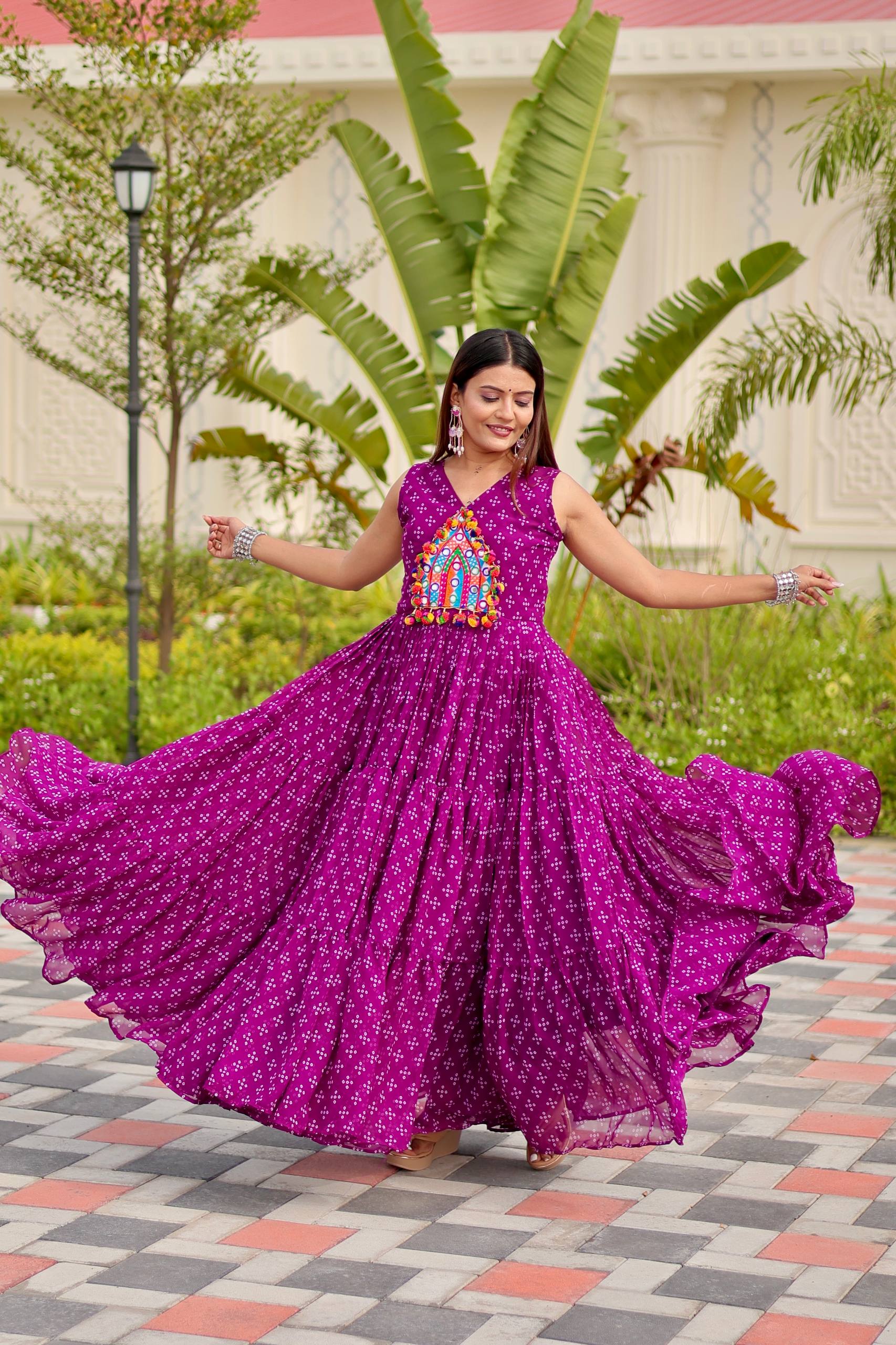 Navratri Gamathi Work Gown with Mirror Embroidery | RoopRivaaj