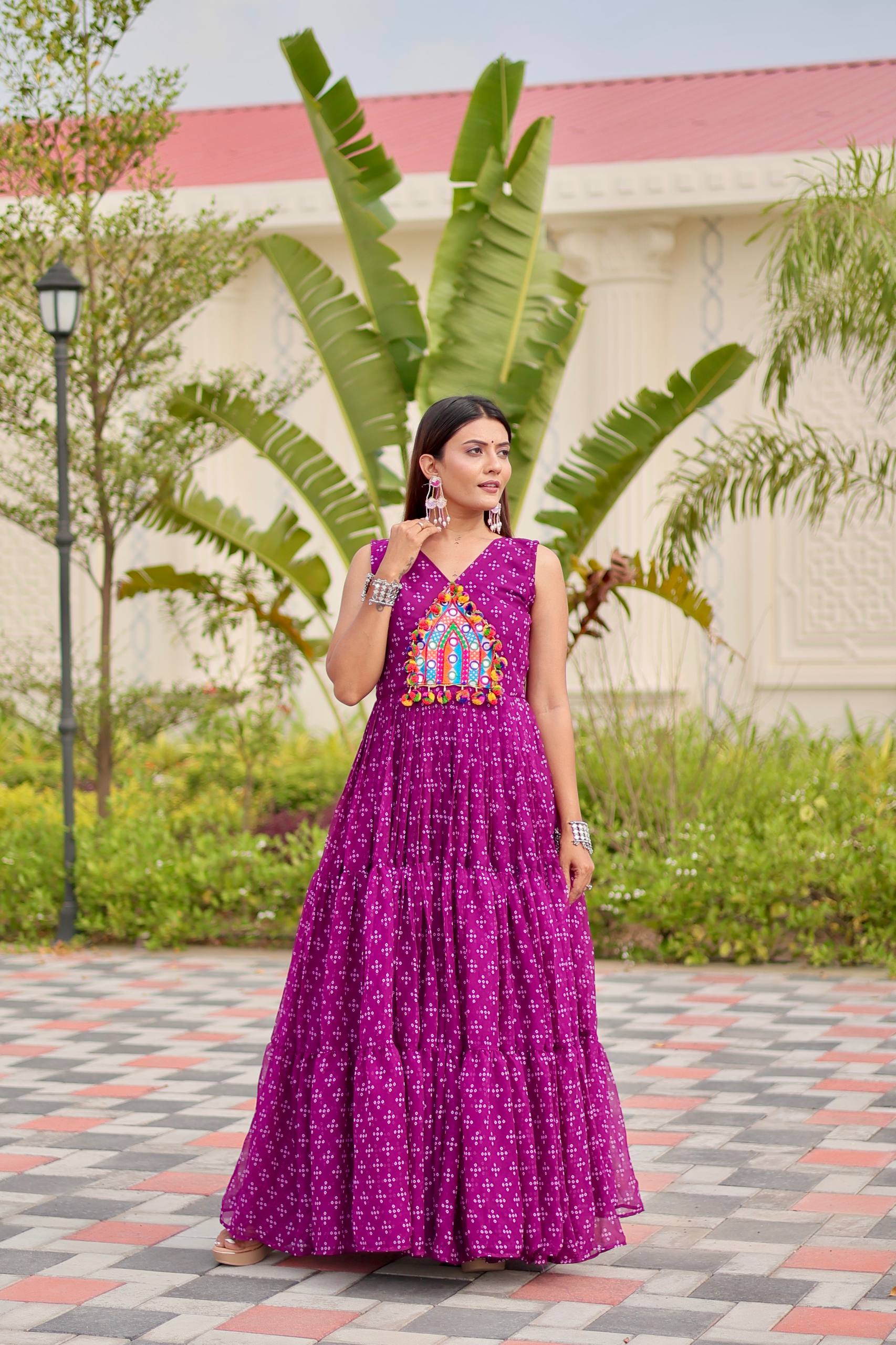 Navratri Gamathi Work Gown with Mirror Embroidery | RoopRivaaj