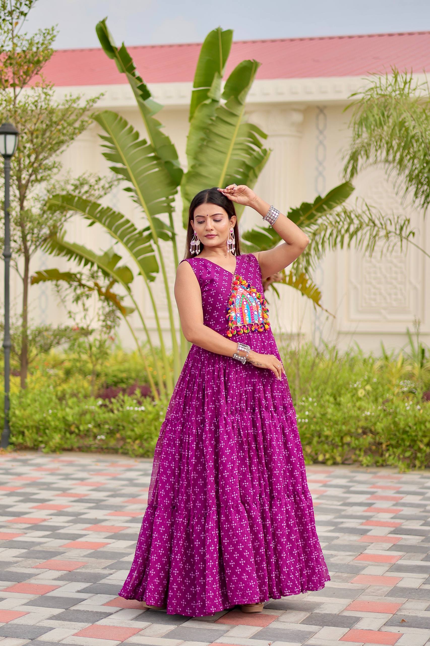 Navratri Gamathi Work Gown with Mirror Embroidery | RoopRivaaj