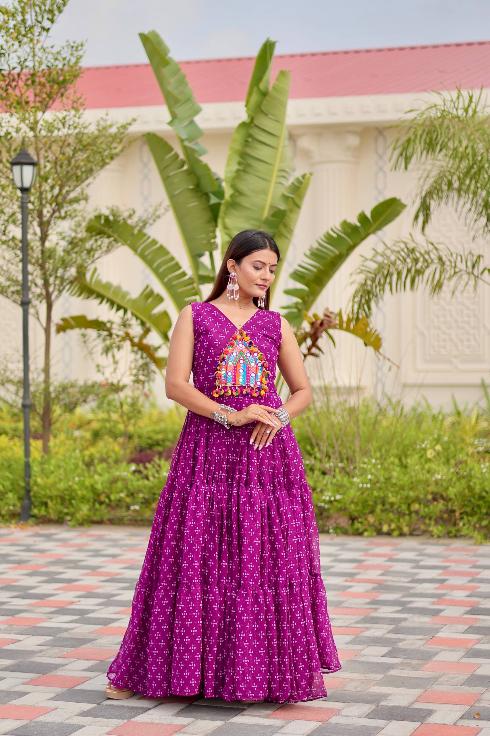 Navratri Gamathi Work Gown with Mirror Embroidery | RoopRivaaj