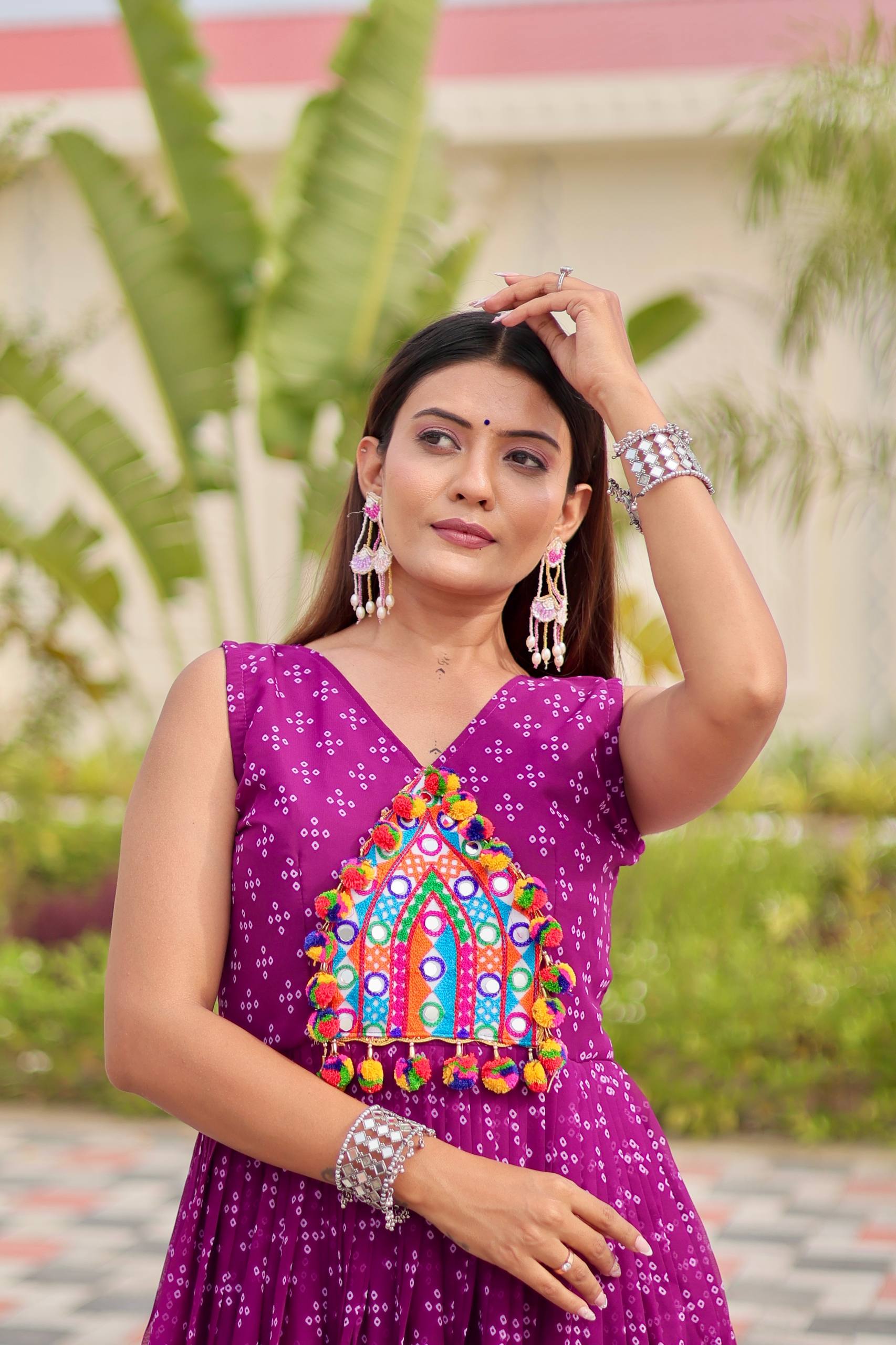 Navratri Gamathi Work Gown with Mirror Embroidery | RoopRivaaj