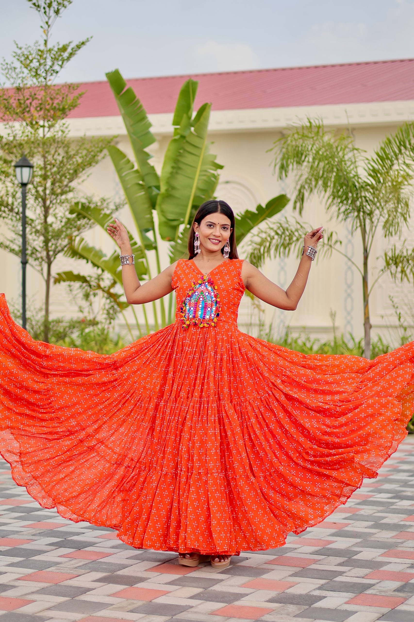 Navratri Gamathi Work Gown with Mirror Embroidery | RoopRivaaj