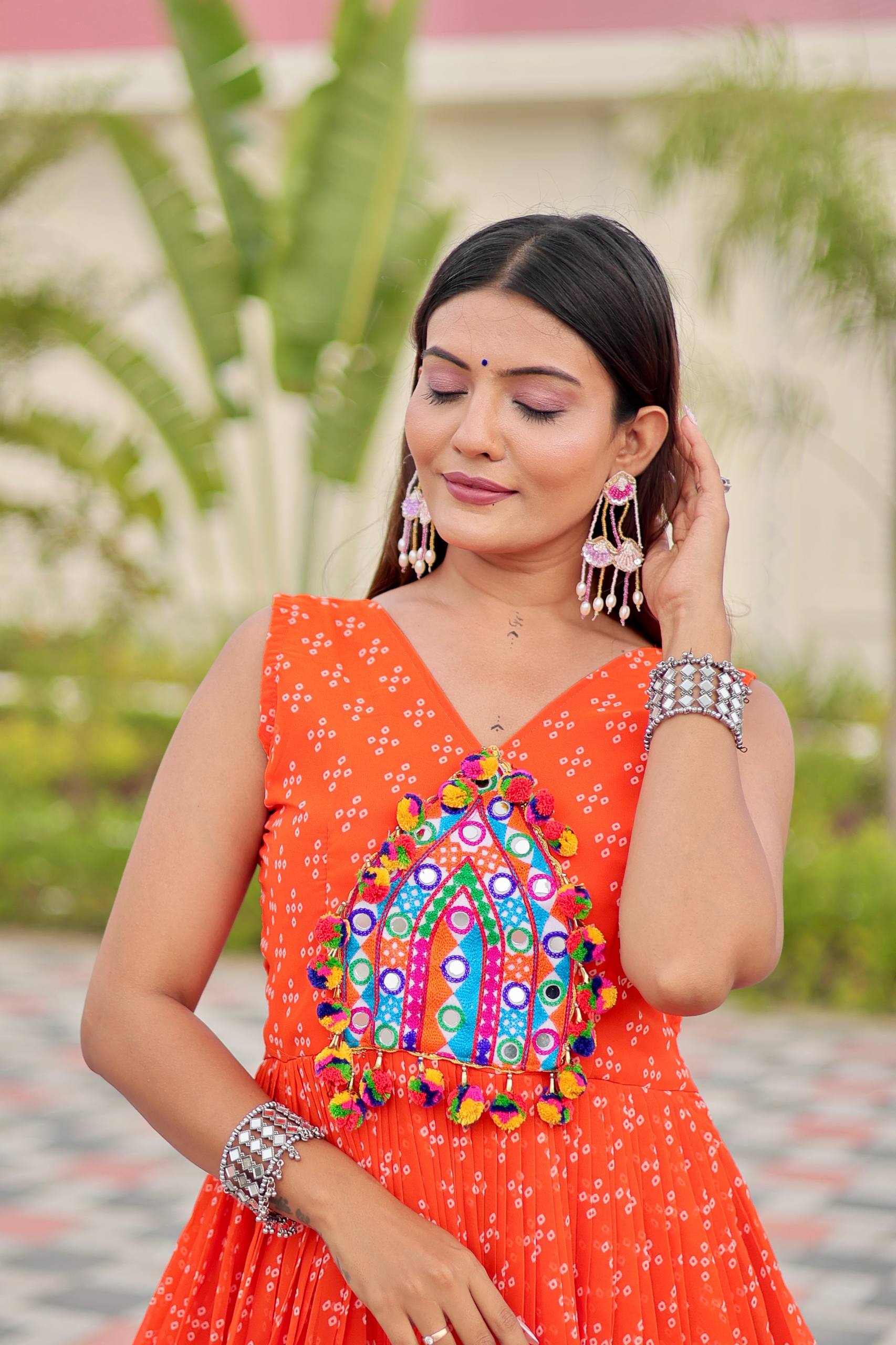 Navratri Gamathi Work Gown with Mirror Embroidery | RoopRivaaj