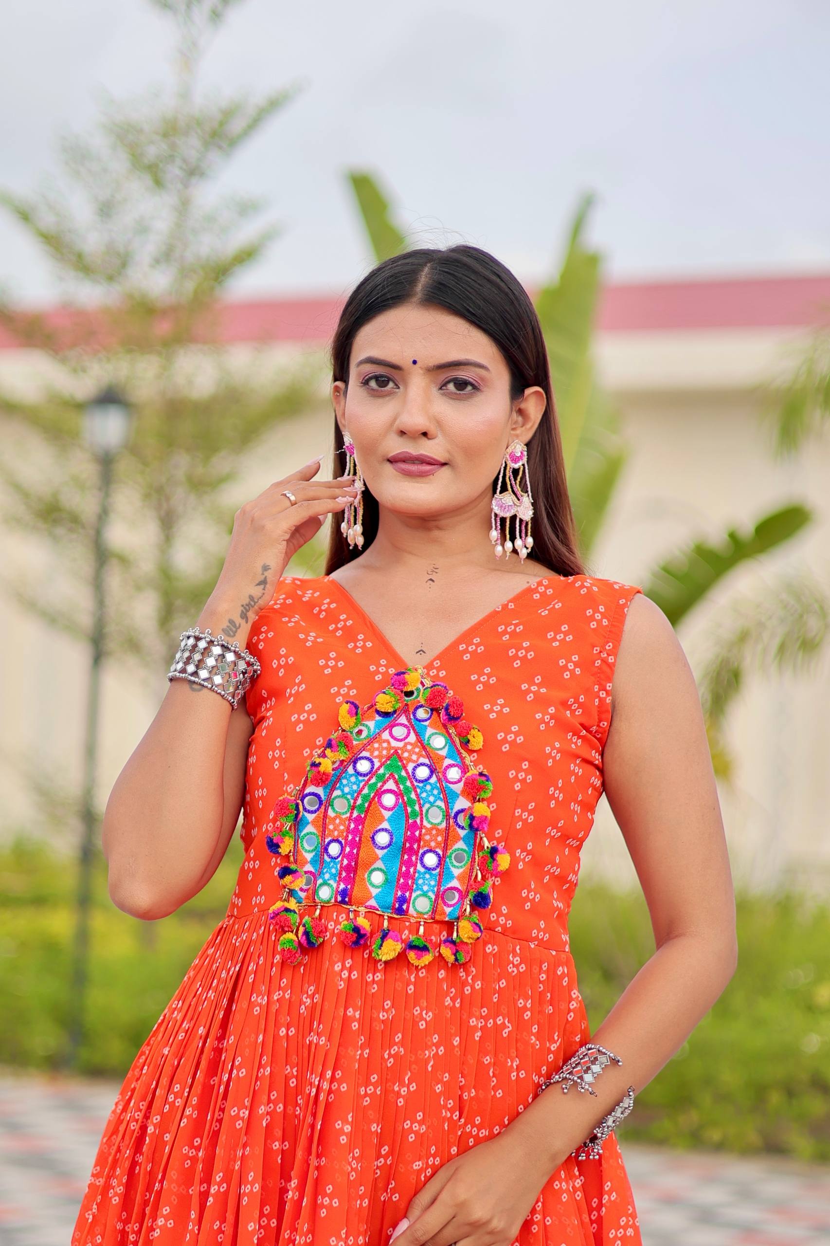 Navratri Gamathi Work Gown with Mirror Embroidery | RoopRivaaj