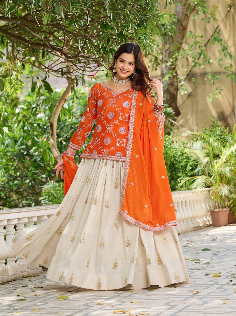 Festival Wear Chinon Kurti with Tissue Silk Lehenga and Dupatta | RoopRivaaj