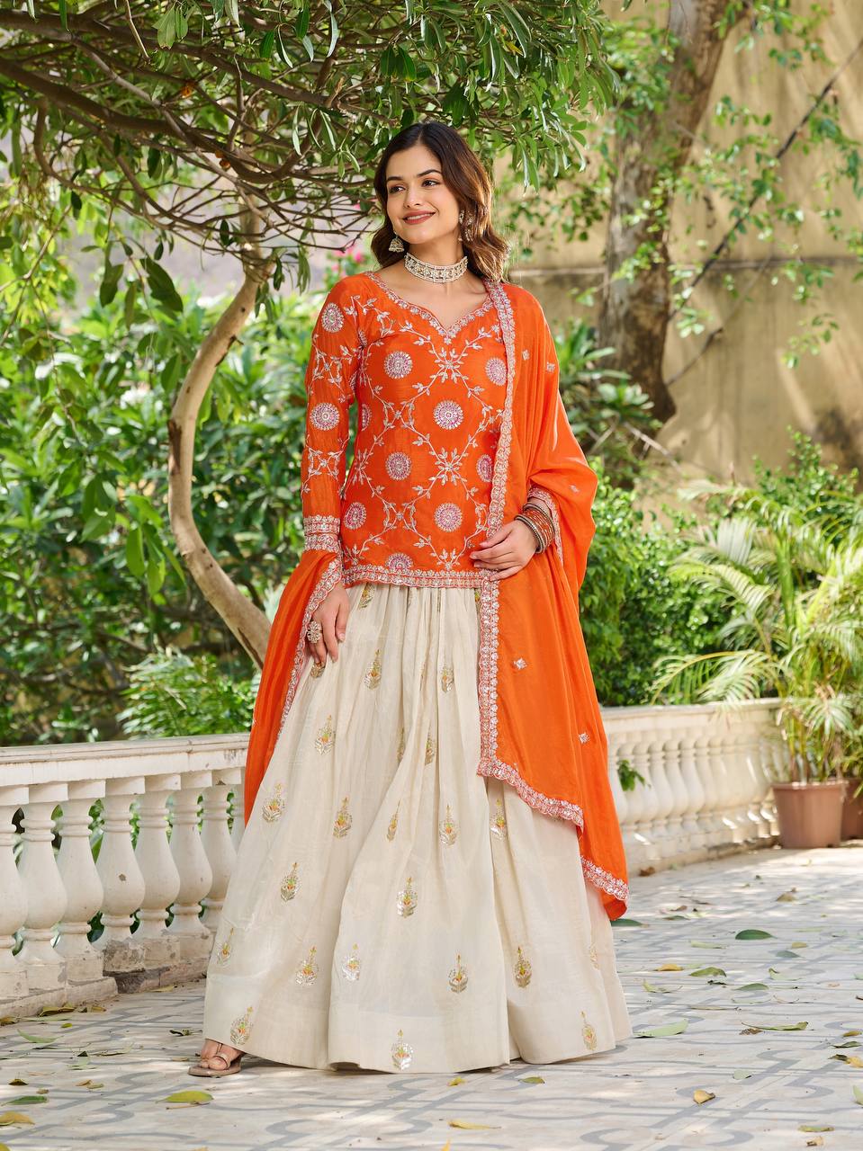 Festival Wear Chinon Kurti with Tissue Silk Lehenga and Dupatta | RoopRivaaj