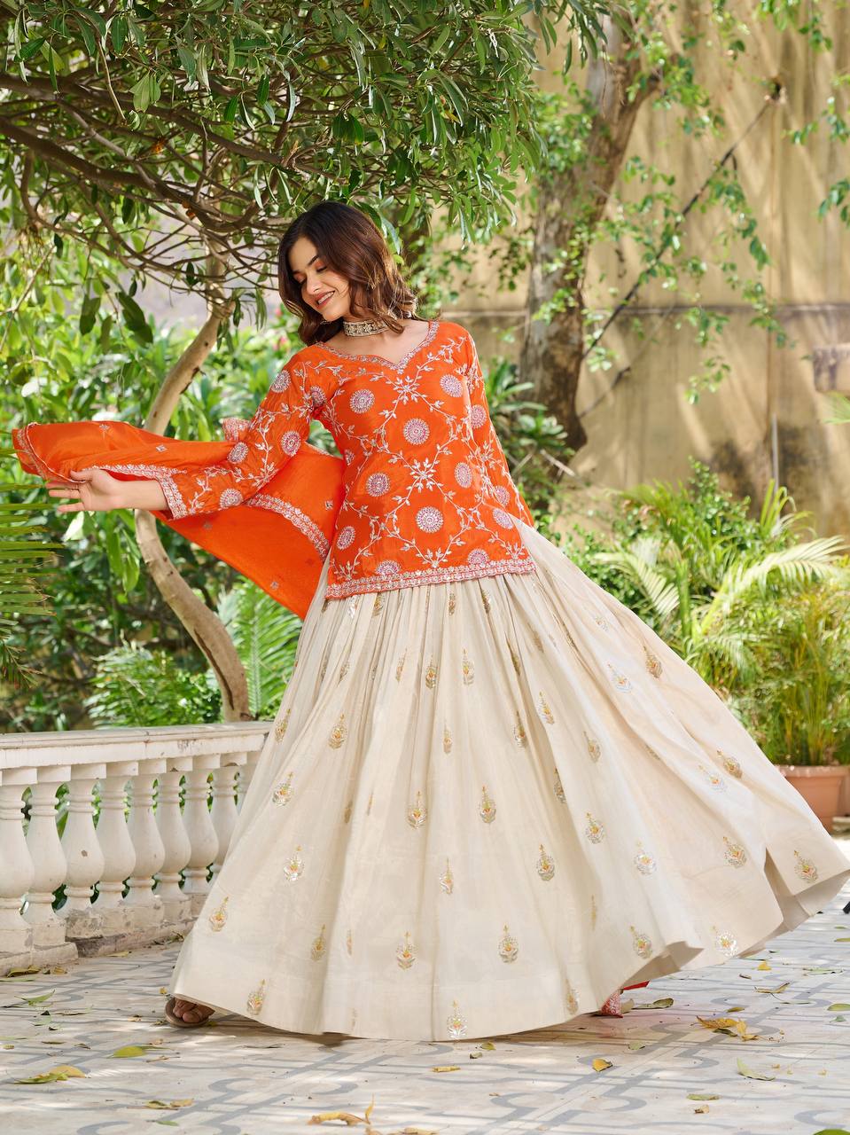 Festival Wear Chinon Kurti with Tissue Silk Lehenga and Dupatta | RoopRivaaj