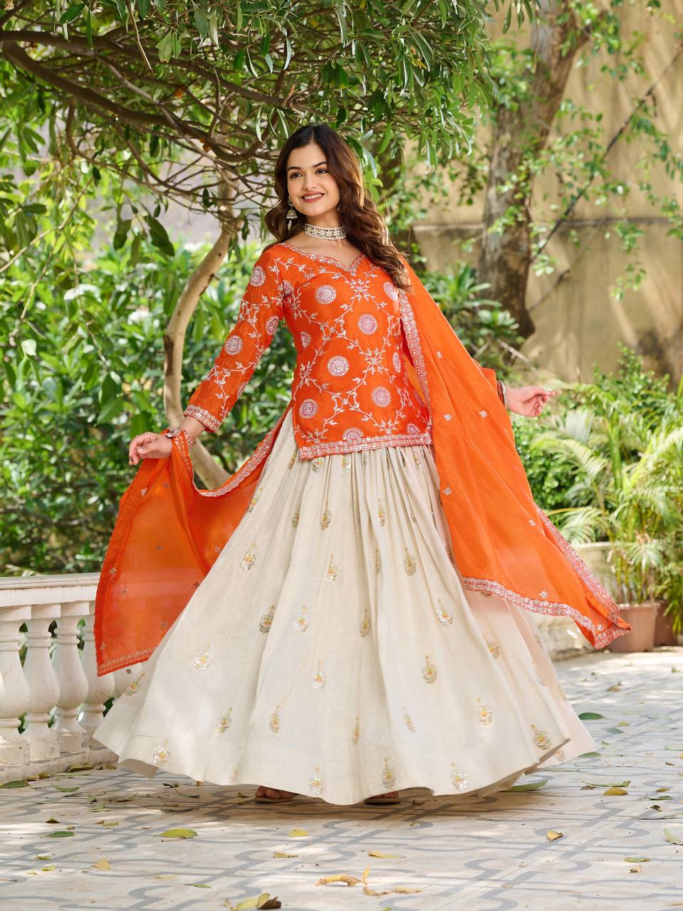 Festival Wear Chinon Kurti with Tissue Silk Lehenga and Dupatta | RoopRivaaj