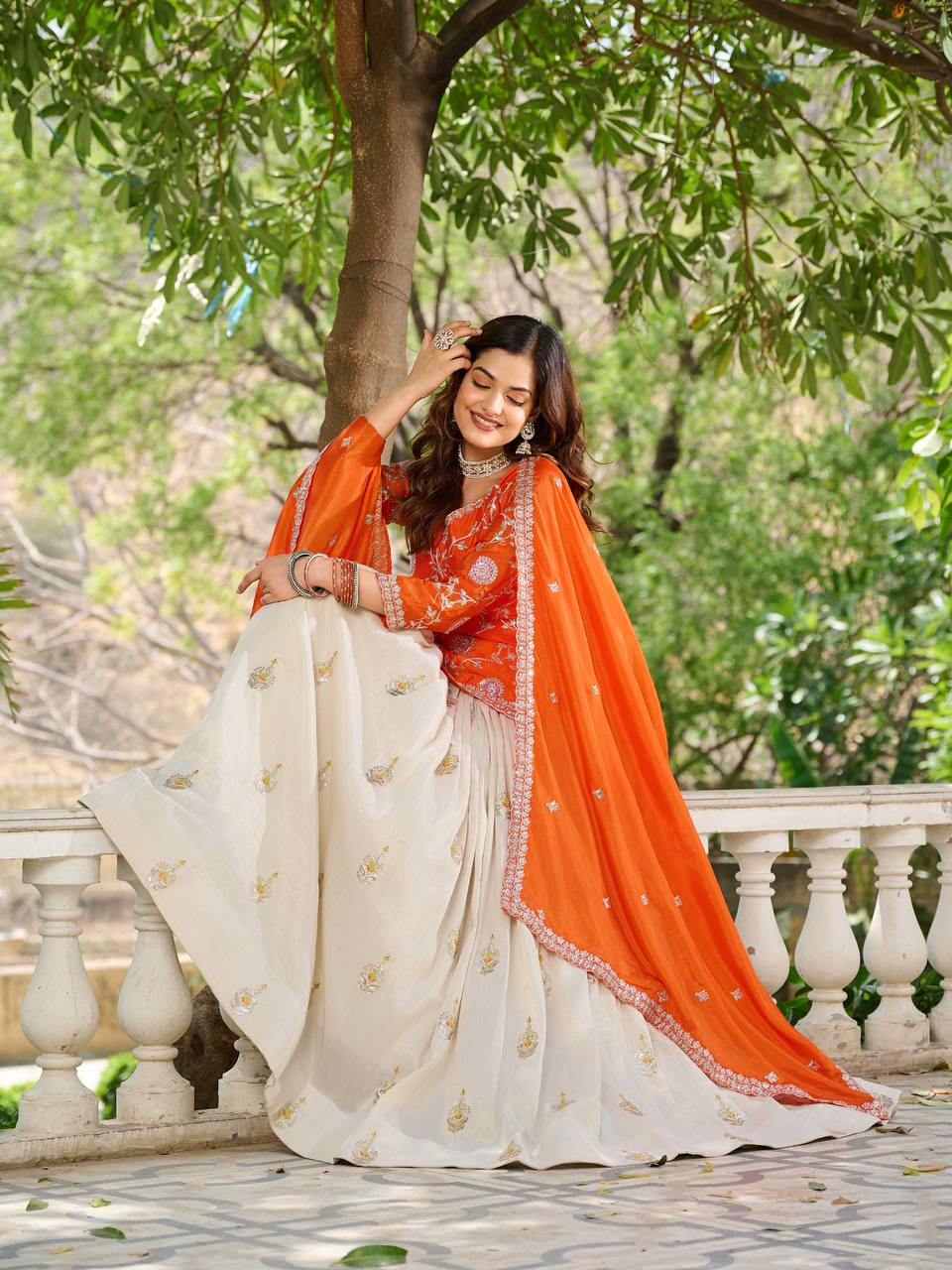 Festival Wear Chinon Kurti with Tissue Silk Lehenga and Dupatta | RoopRivaaj