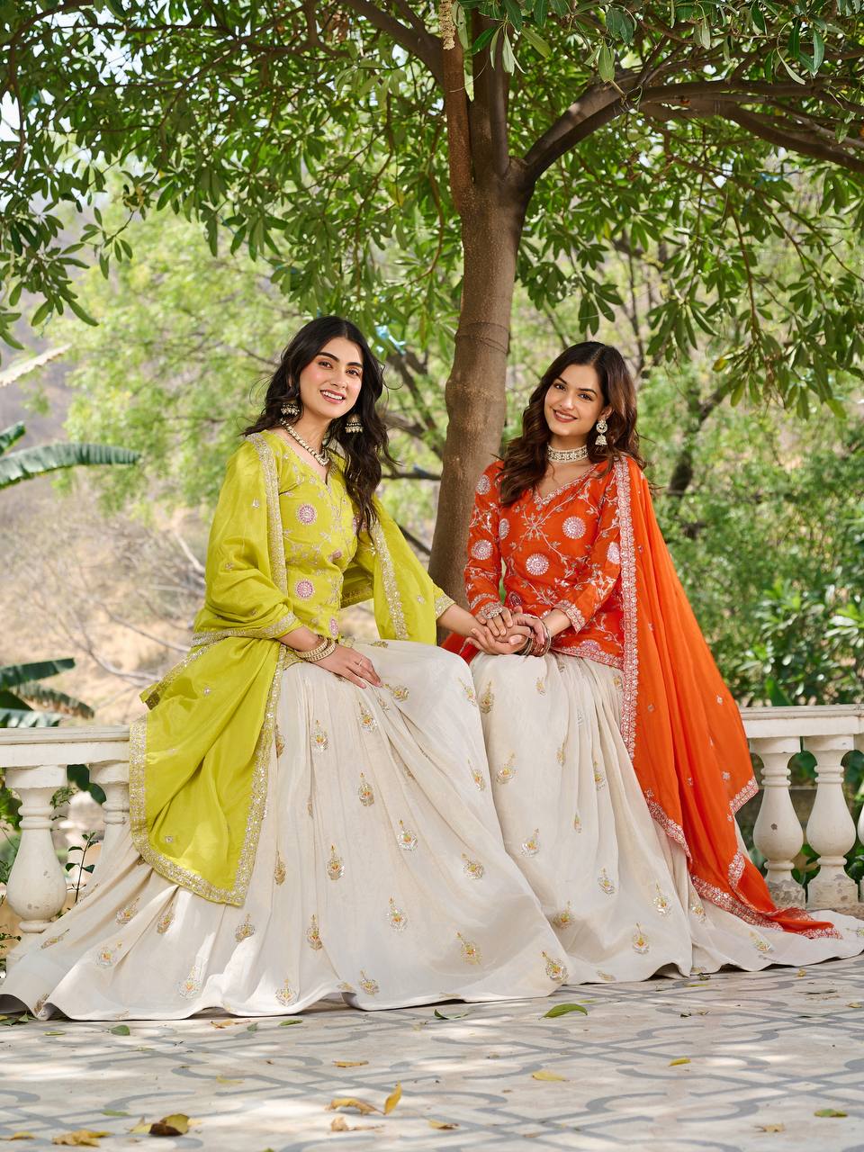 Festival Wear Chinon Kurti with Tissue Silk Lehenga and Dupatta | RoopRivaaj