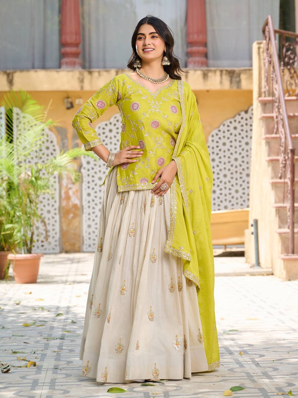 Festival Wear Chinon Kurti with Tissue Silk Lehenga and Dupatta | RoopRivaaj