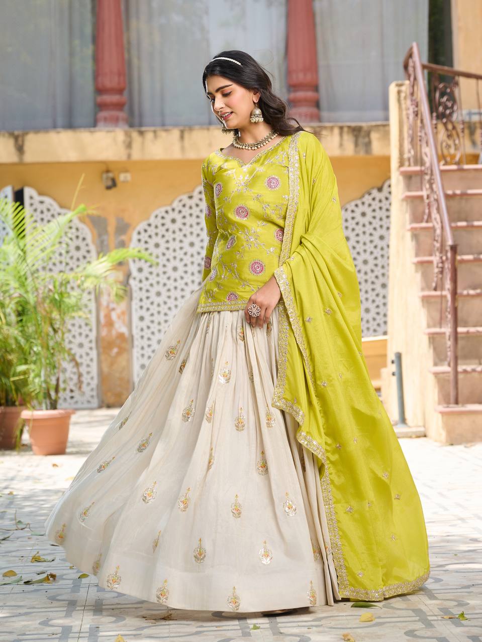 Festival Wear Chinon Kurti with Tissue Silk Lehenga and Dupatta | RoopRivaaj