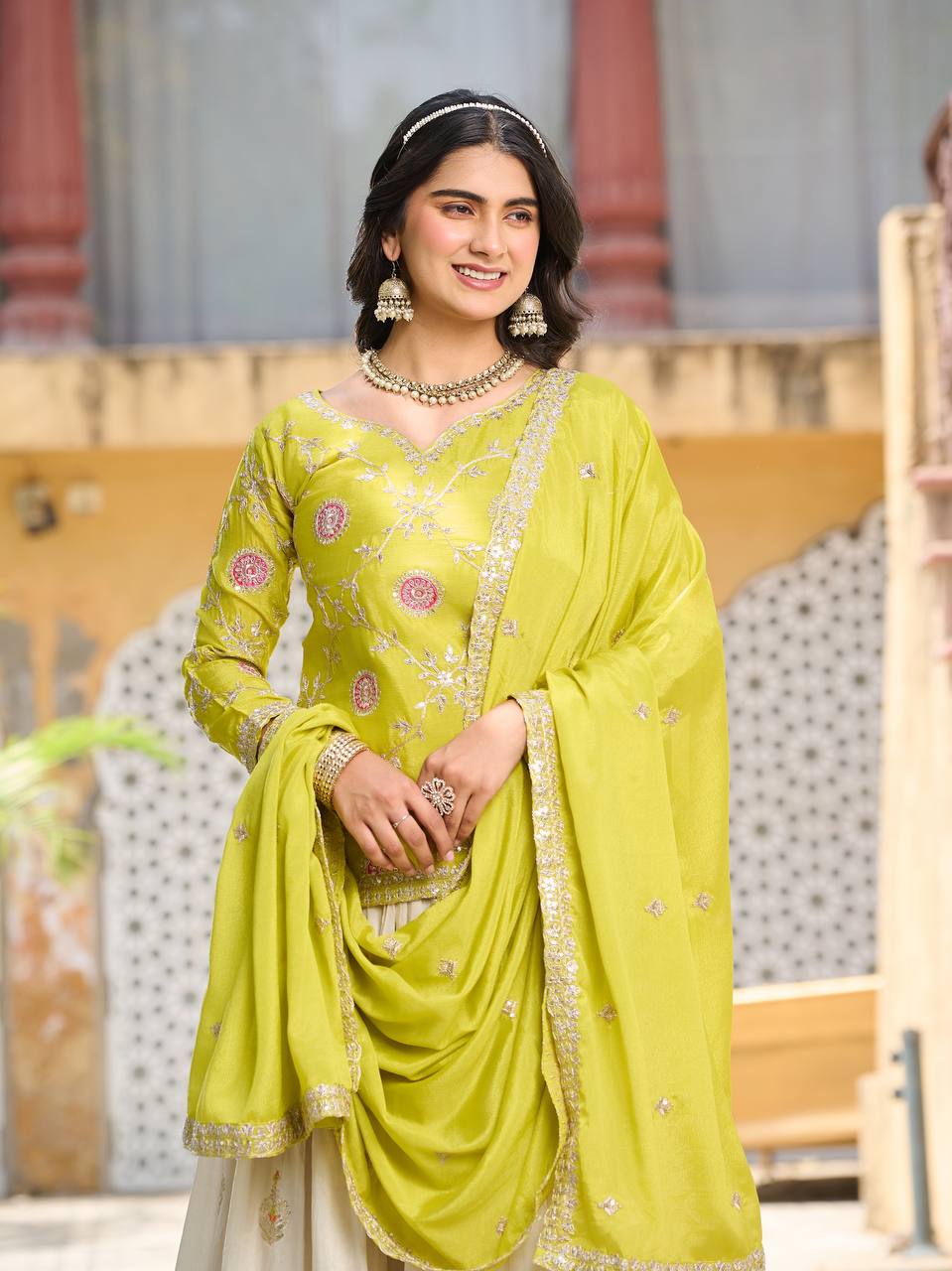 Festival Wear Chinon Kurti with Tissue Silk Lehenga and Dupatta | RoopRivaaj