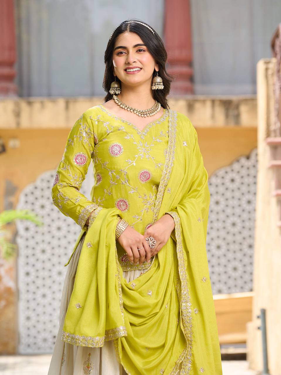 Festival Wear Chinon Kurti with Tissue Silk Lehenga and Dupatta | RoopRivaaj