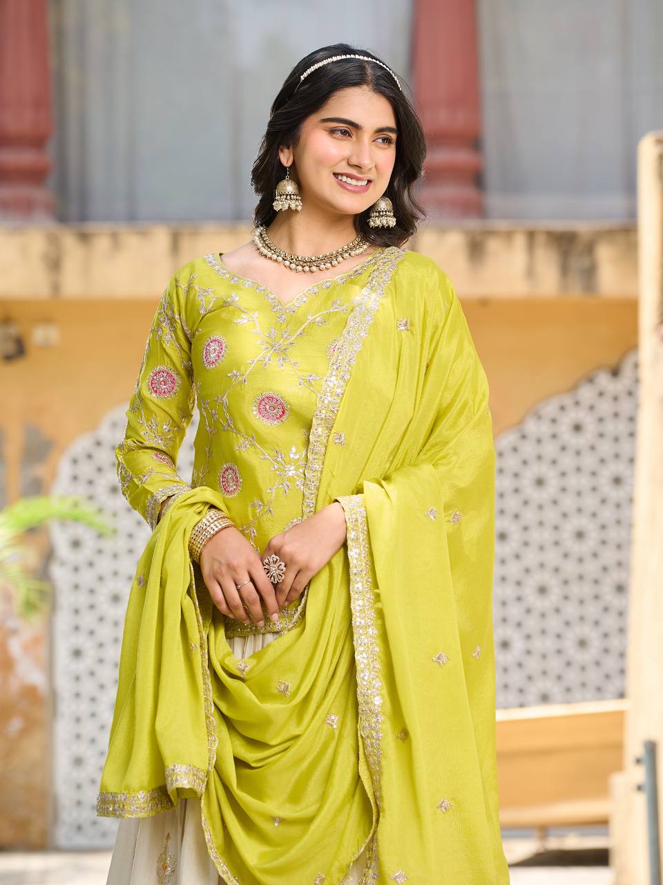 Festival Wear Chinon Kurti with Tissue Silk Lehenga and Dupatta | RoopRivaaj