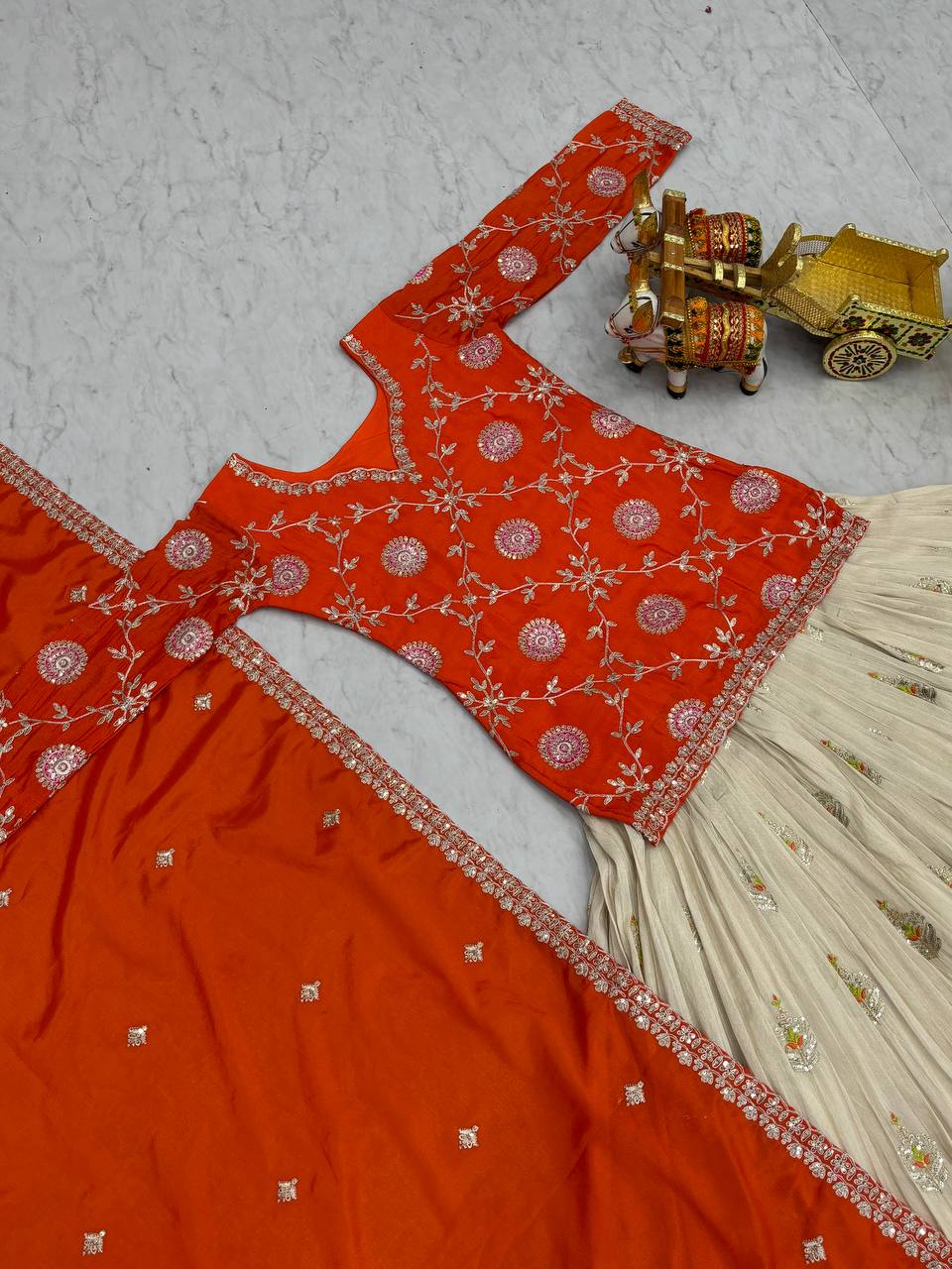 Festival Wear Chinon Kurti with Tissue Silk Lehenga and Dupatta | RoopRivaaj