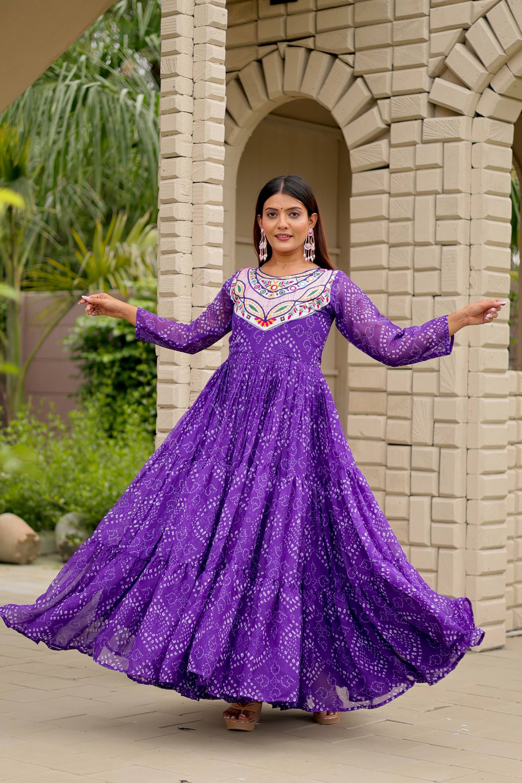 Embroidered Faux Georgette Navratri Special Gown with Real Mirror Work | RoopRivaaj