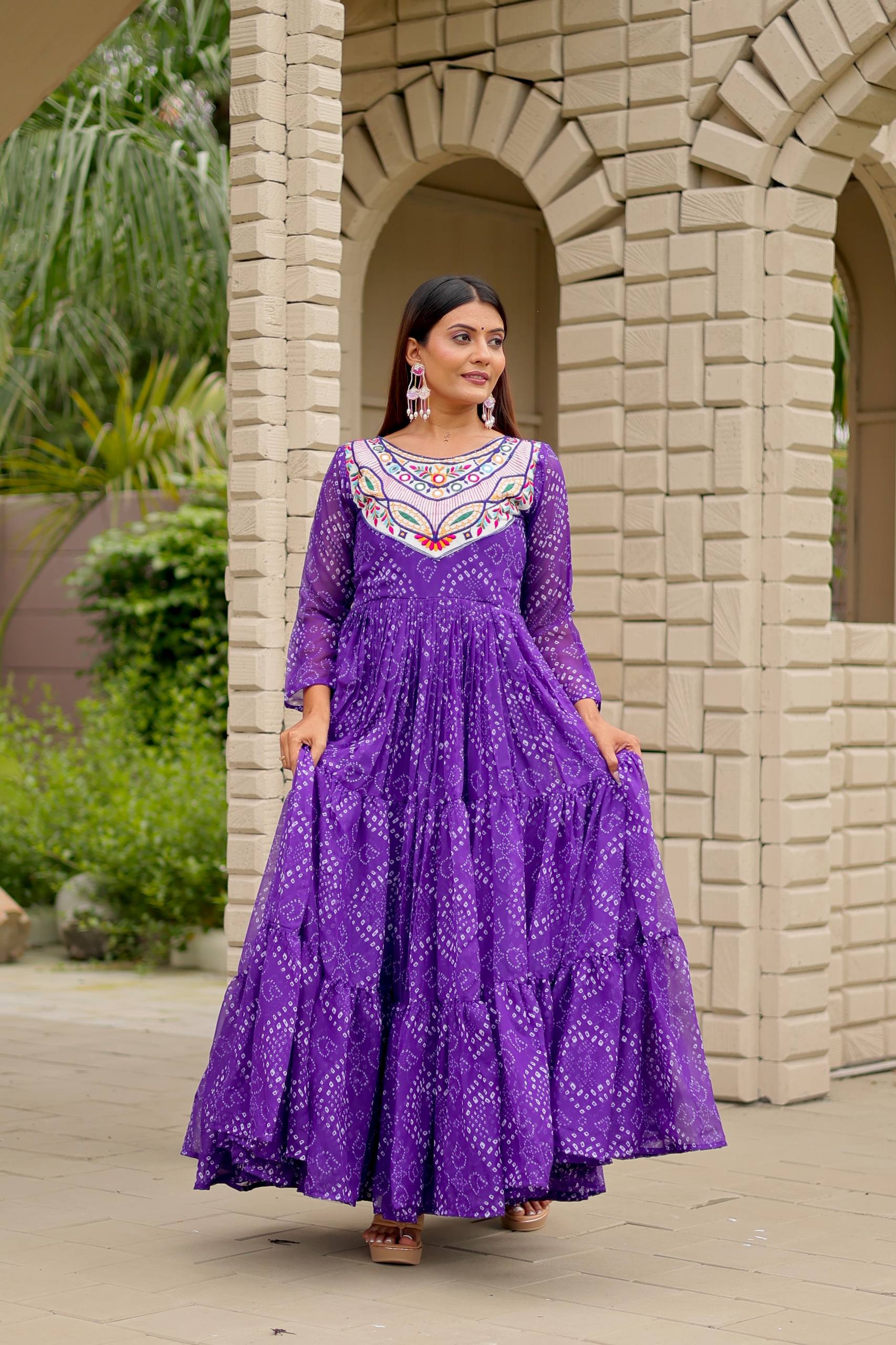 Embroidered Faux Georgette Navratri Special Gown with Real Mirror Work | RoopRivaaj